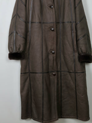 Women's Vintage Brown Shearling Long Coat M/L - The Harlequin