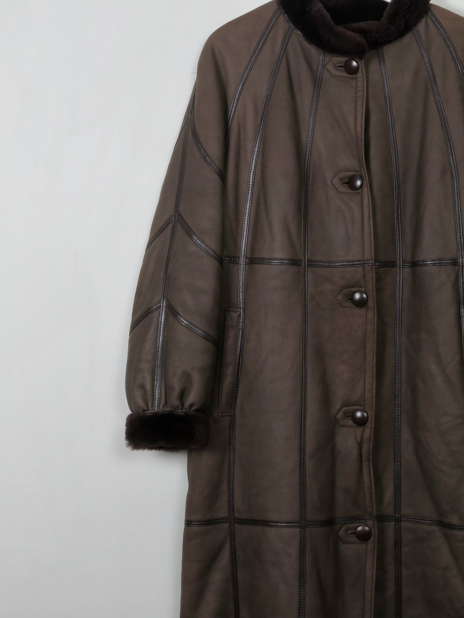 Women's Vintage Brown Shearling Long Coat M/L - The Harlequin