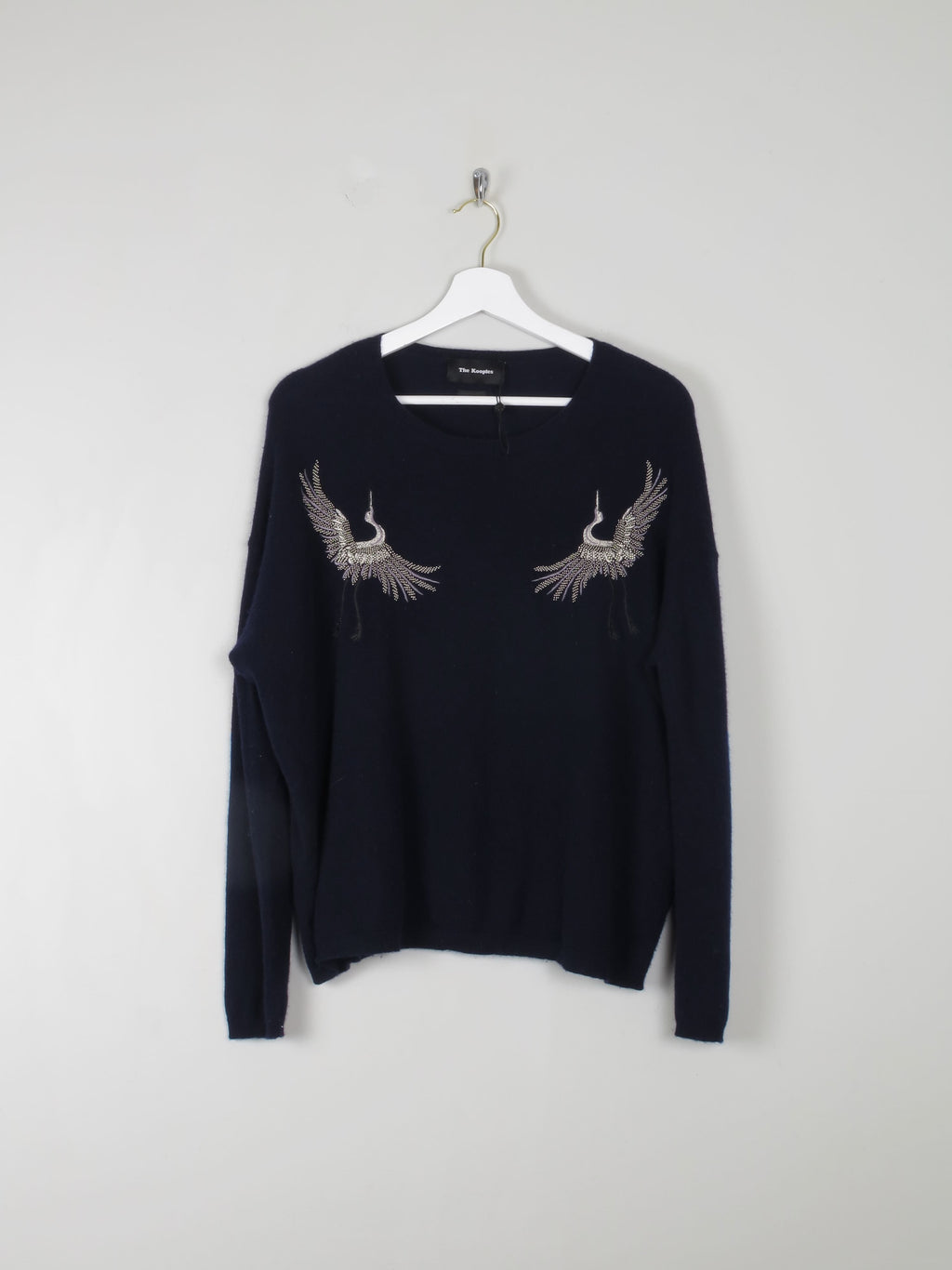 Women's Navy Cashmere Embroidered Jumper By Kooples M/L