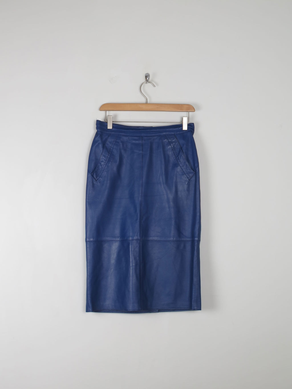 Vintage Blue Leather Skirt S 28" W