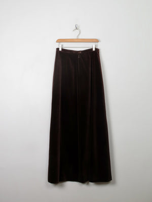 Vintage Brown Velvet Maxi Skirt 29" W S