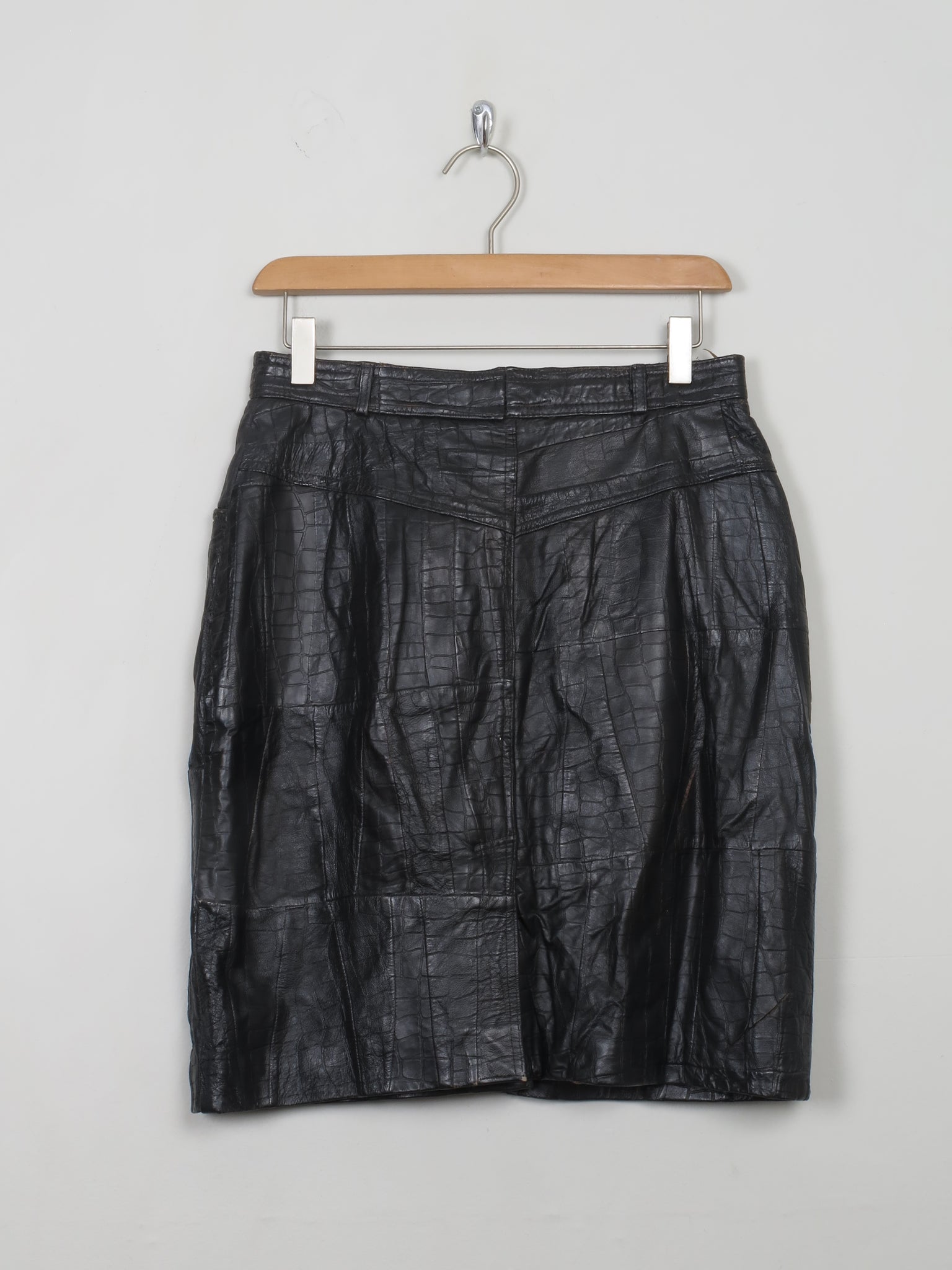 Vintage Black Leather Texture Skirt 27" W