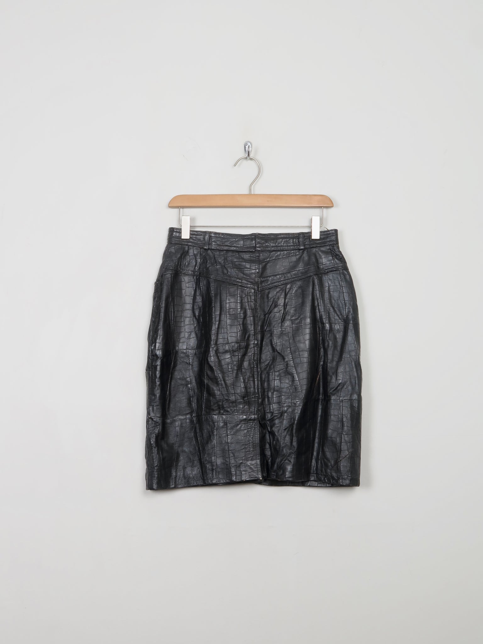 Vintage Black Leather Texture Skirt 27" W