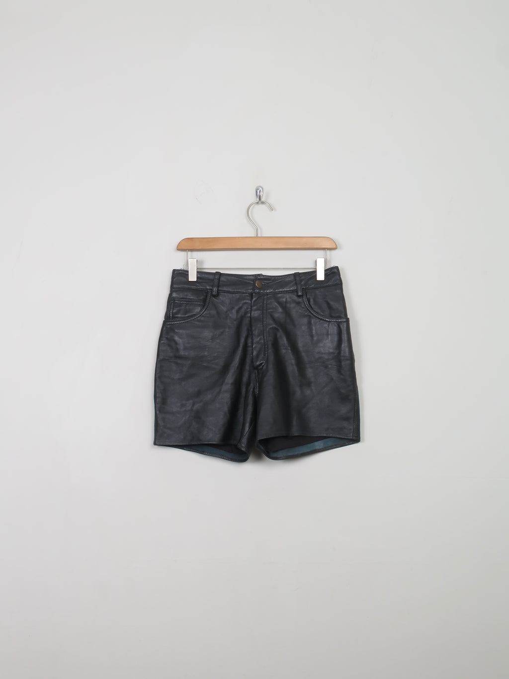 Women's Vintage Black Leather Shorts 29" W