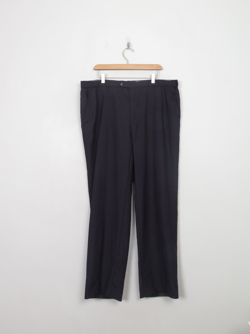 Men's Vintage Navy Pinstriped Wool Trousers 38" XL