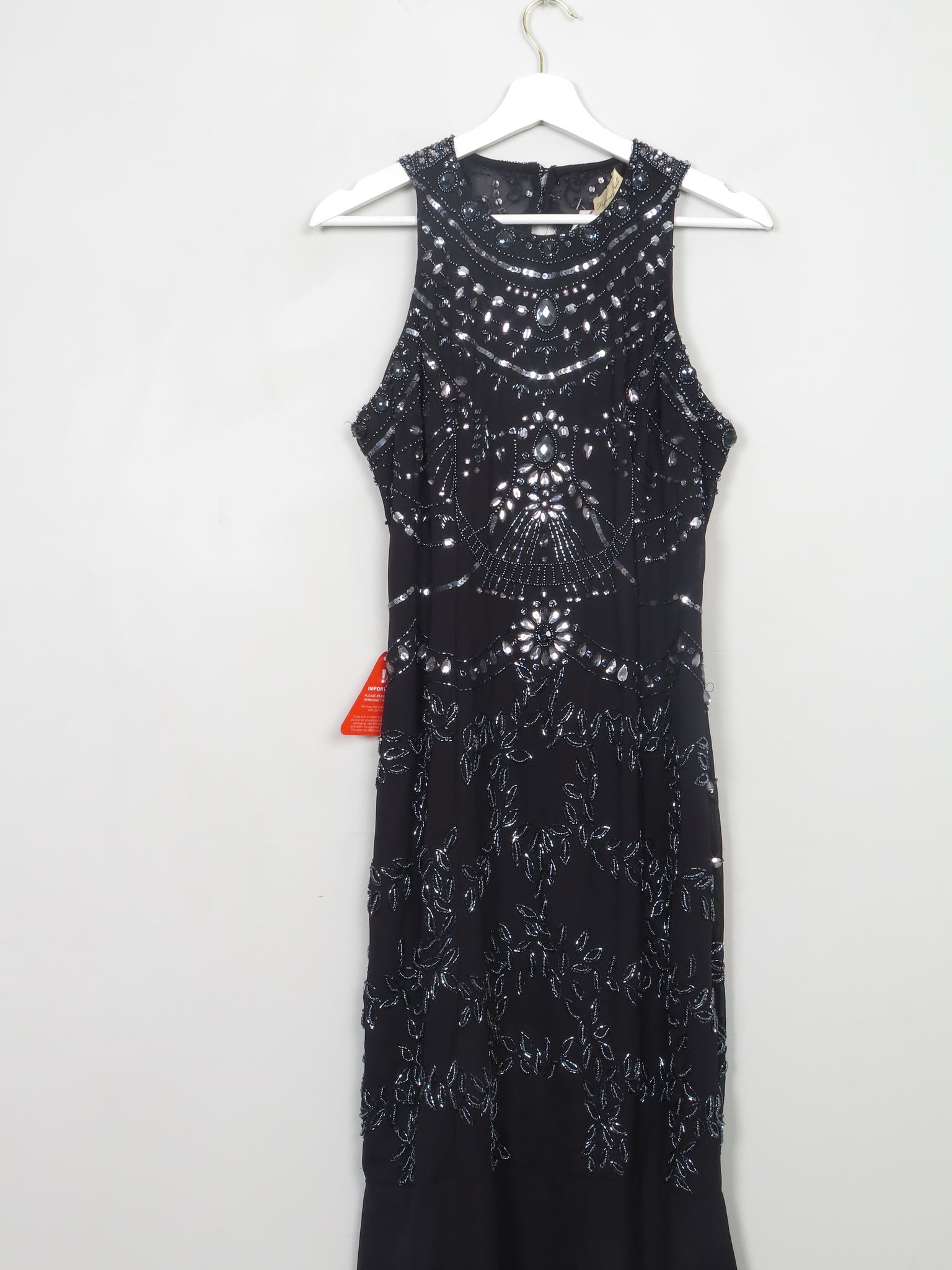 Black Beaded Long Evening Dress Fishtail 12