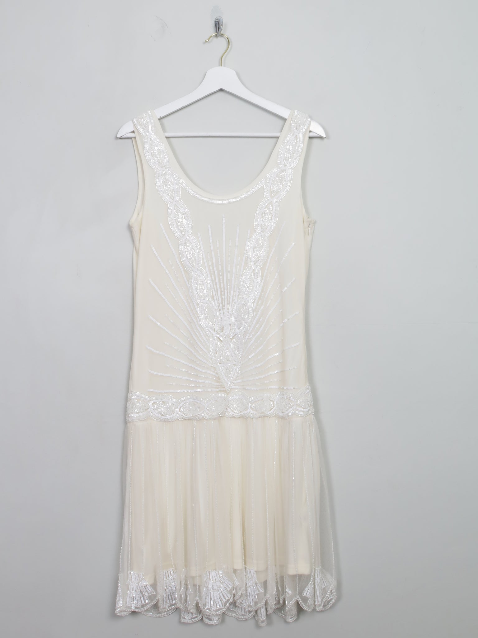 Beaded 1920s Vintage Style Cream Buttermilk Flapper Wedding Dress 12