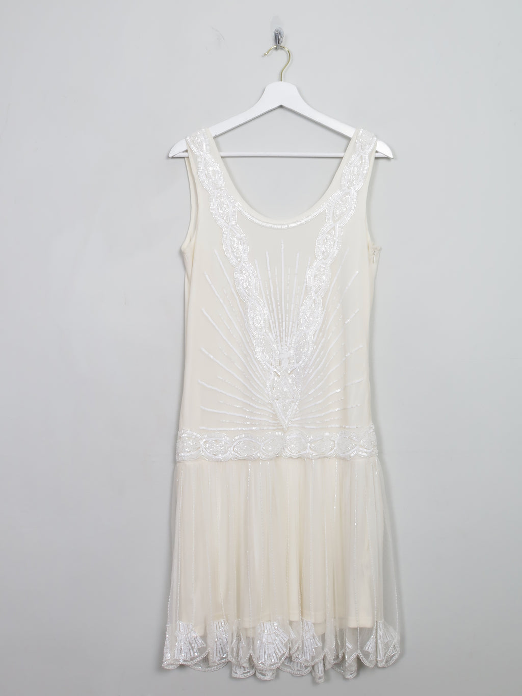 Beaded 1920s Vintage Style Cream Buttermilk Flapper Wedding Dress 12