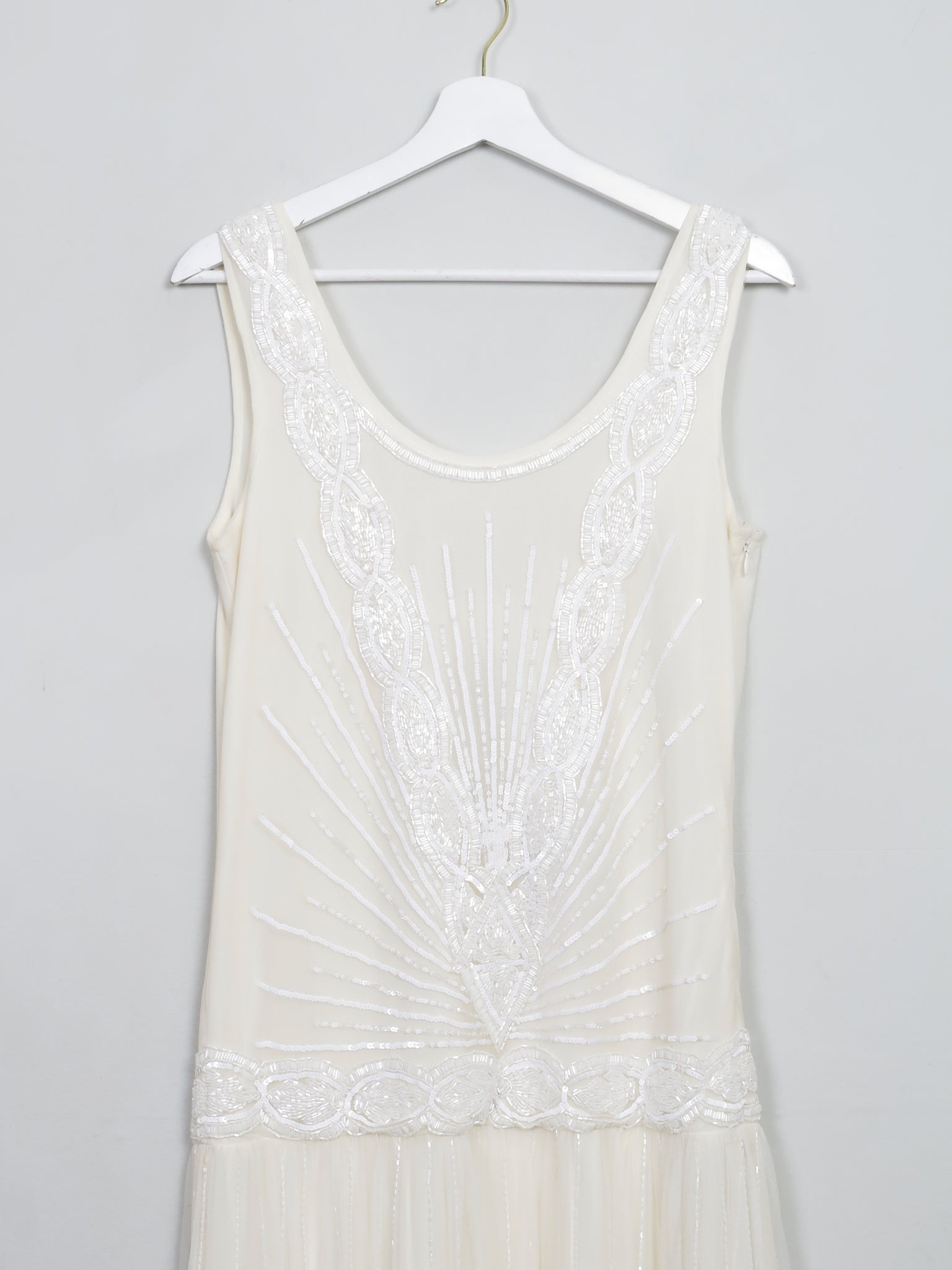 Beaded 1920s Vintage Style Cream Buttermilk Flapper Wedding Dress 12