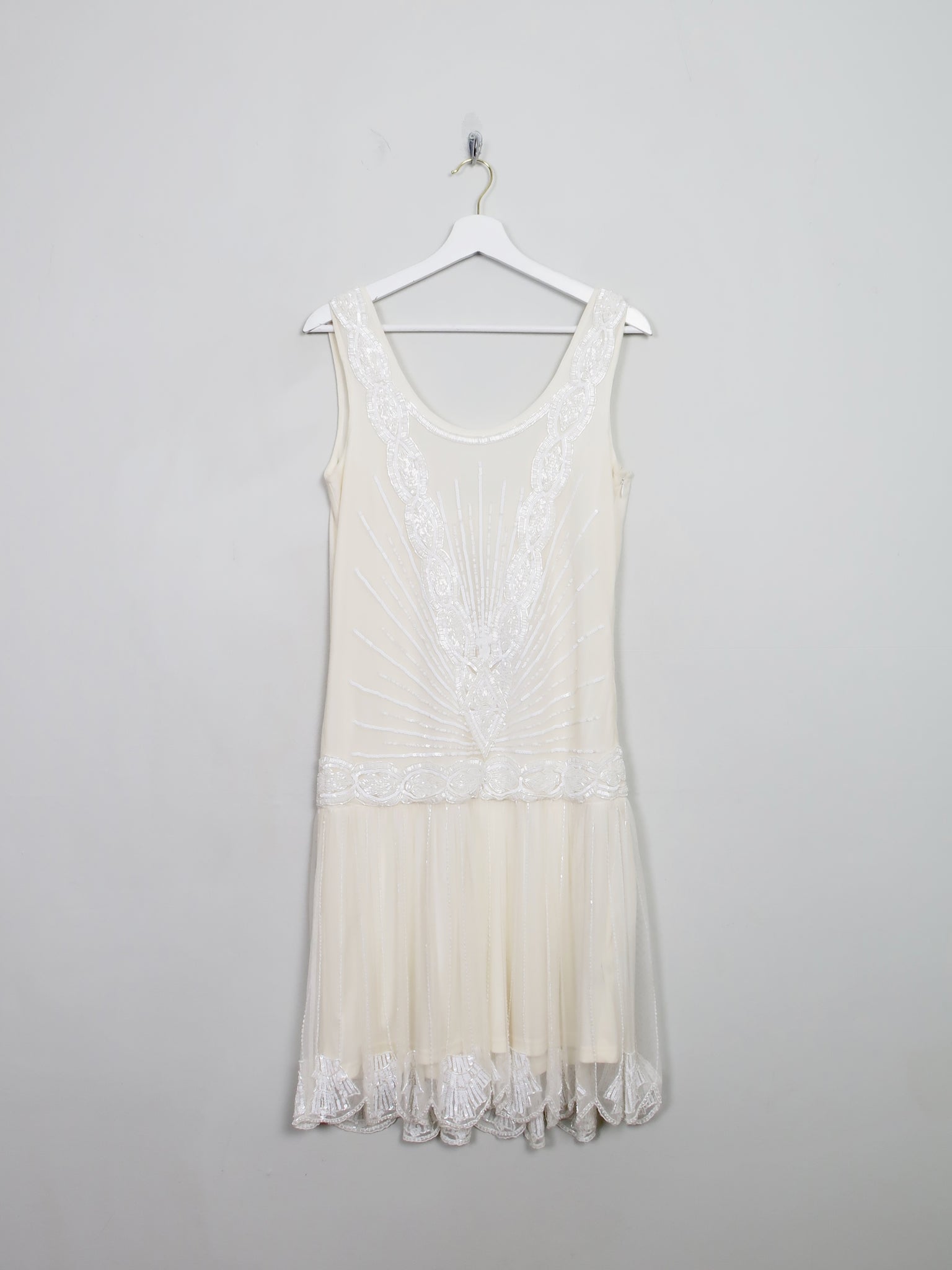 Beaded 1920s Vintage Style Cream Buttermilk Flapper Wedding Dress 12