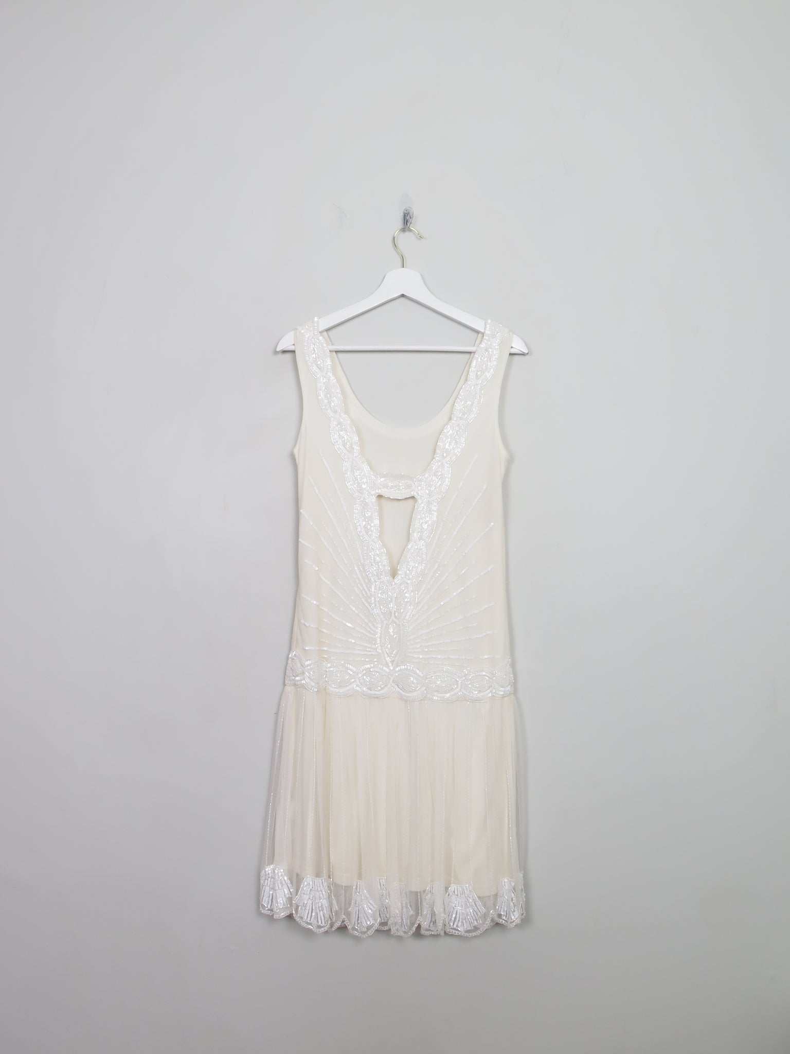 Beaded 1920s Vintage Style Cream Buttermilk Flapper Wedding Dress 12