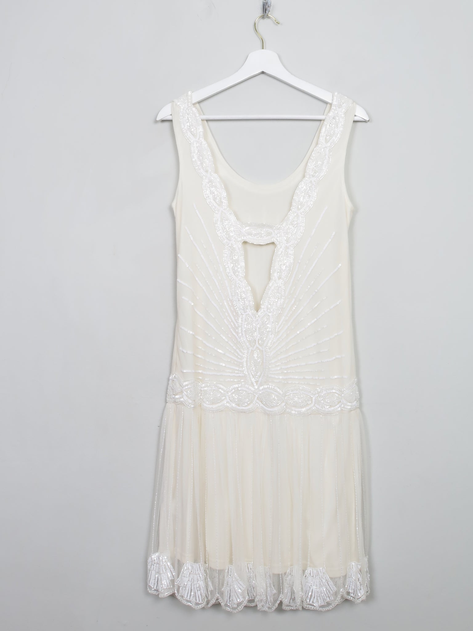 Beaded 1920s Vintage Style Cream Buttermilk Flapper Wedding Dress 12