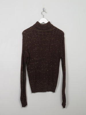 Women's Vintage Brown & Gold Polo Neck Top M/L