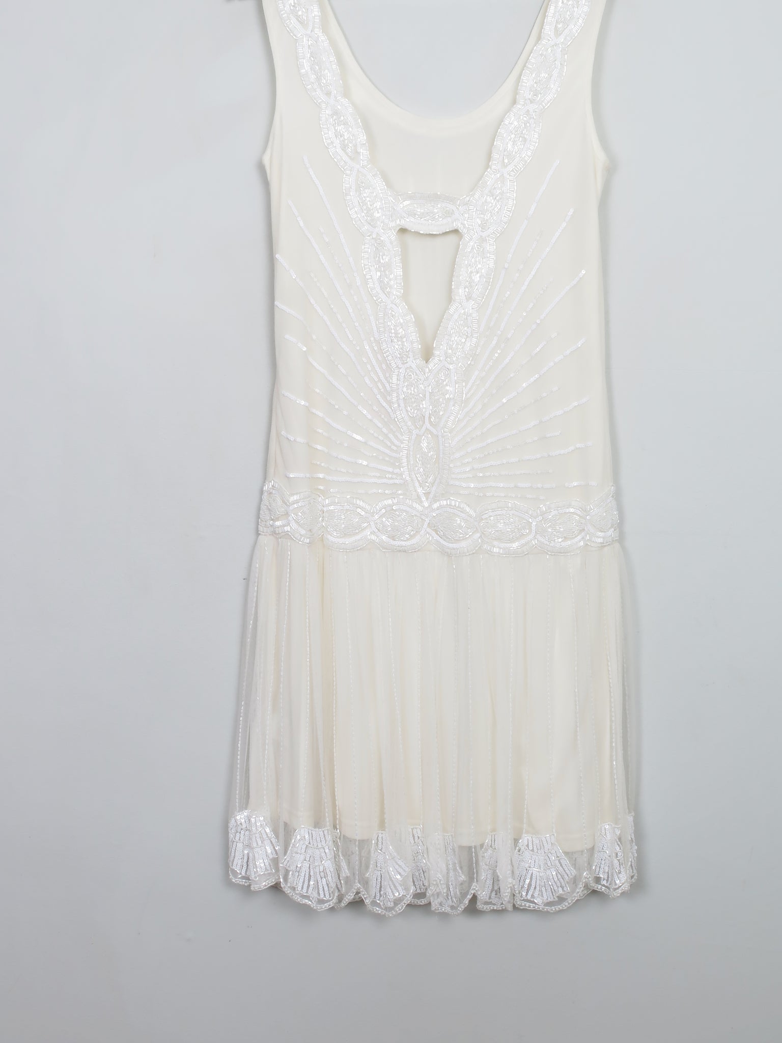 Beaded 1920s Vintage Style Cream Buttermilk Flapper Wedding Dress 12