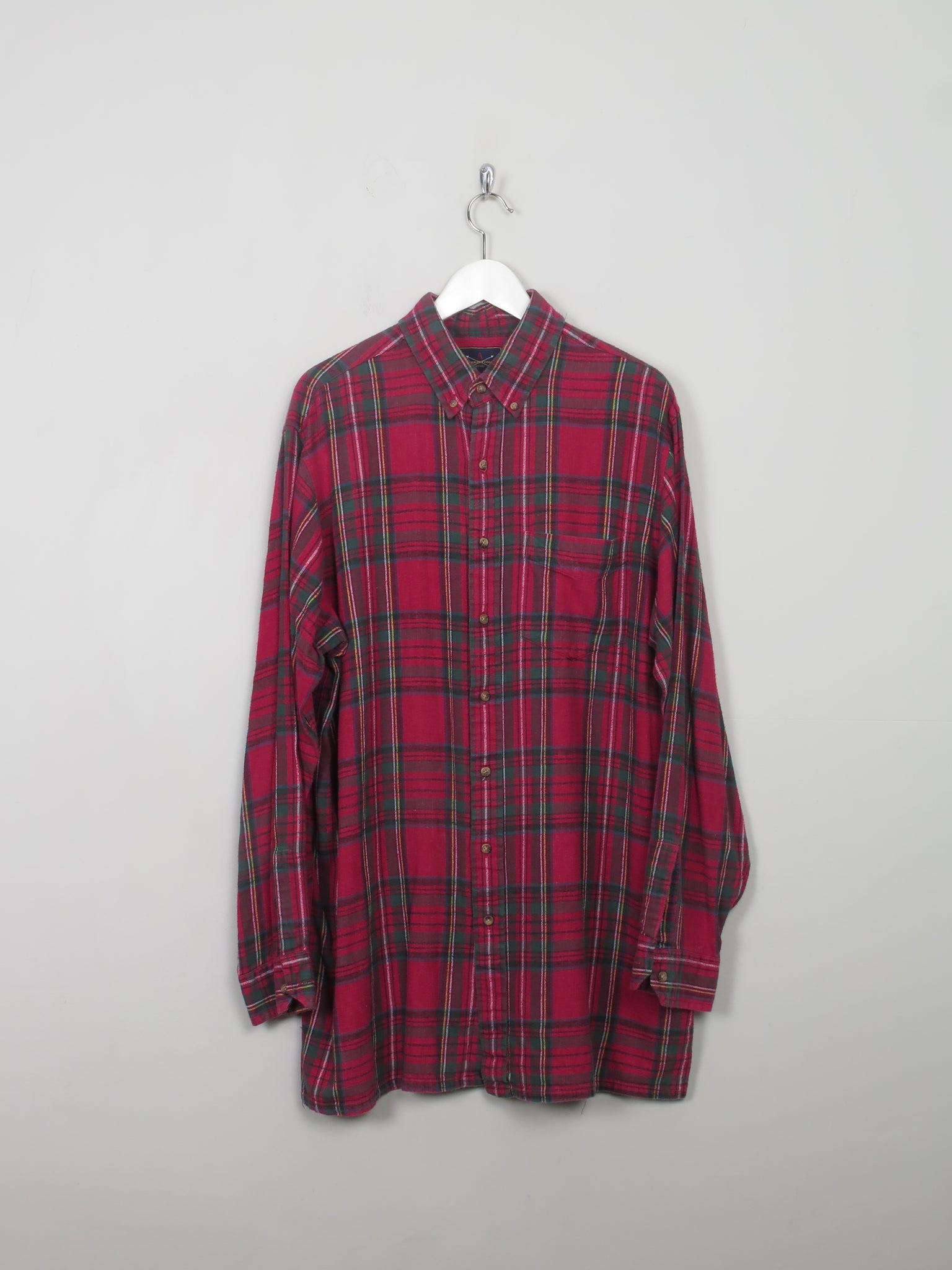 Men's Vintage Red Tartan Flannel Shirt XL