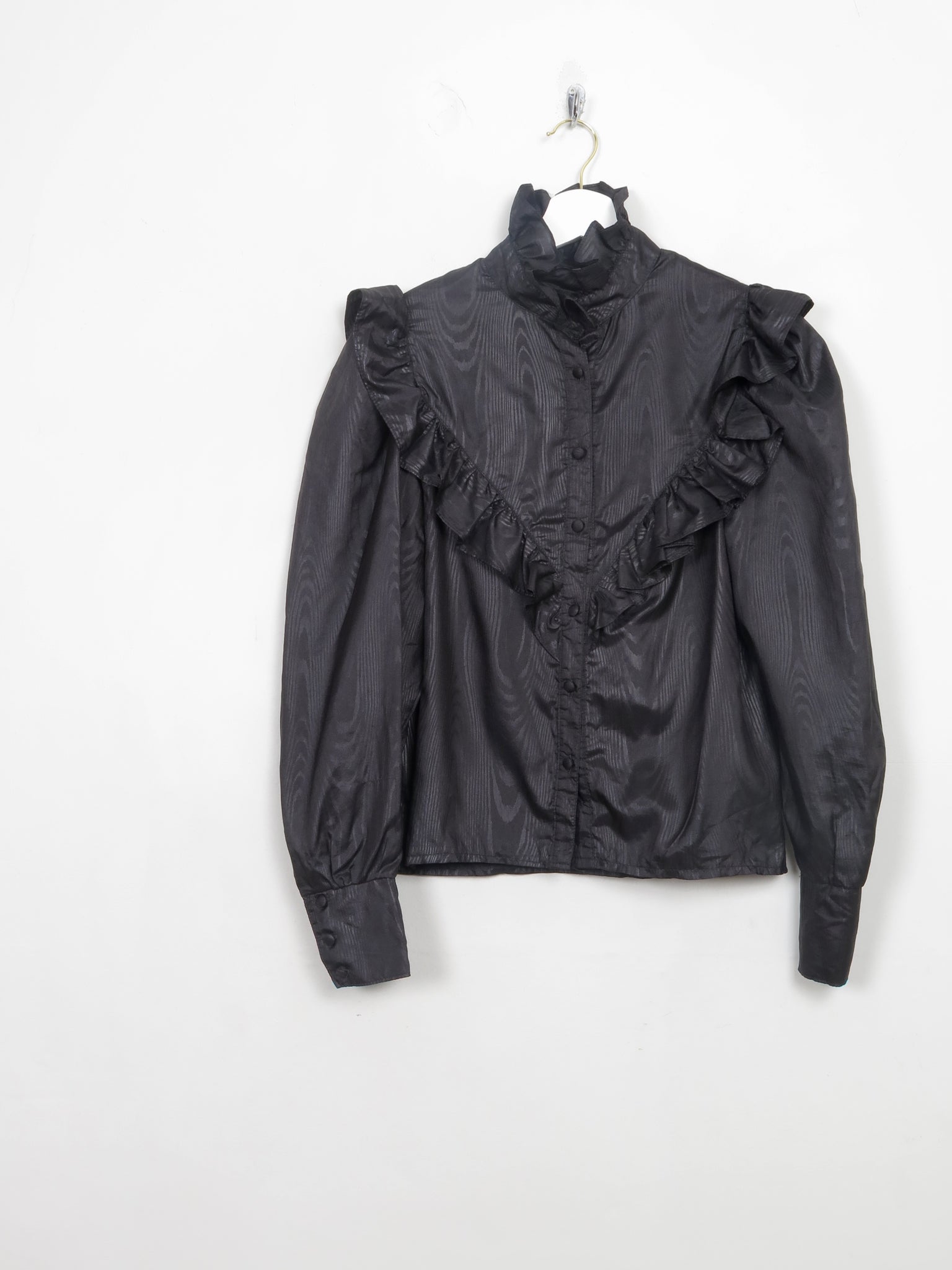 Vintage Black Frilly High Neck Blouse S