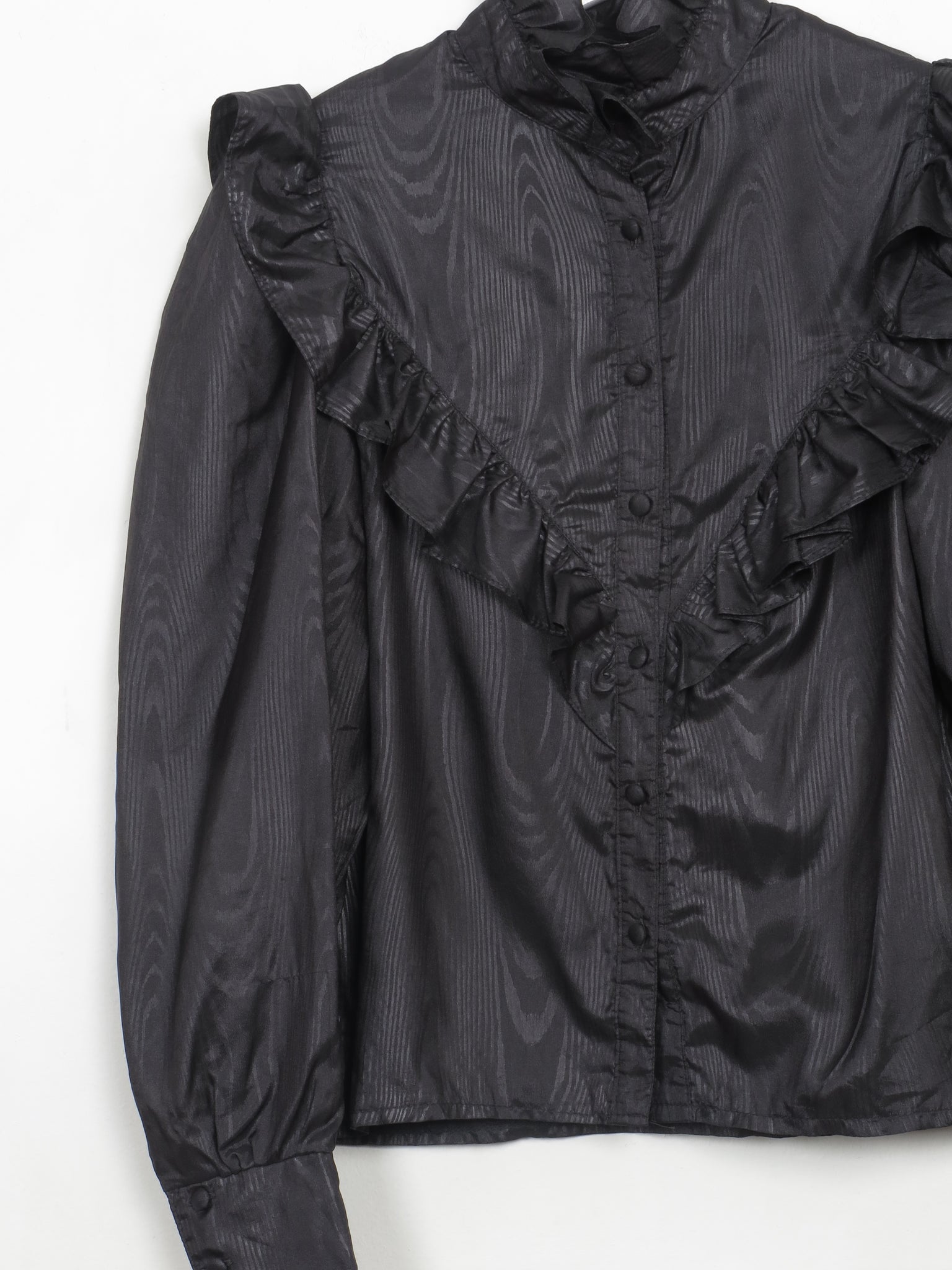 Vintage Black Frilly High Neck Blouse S