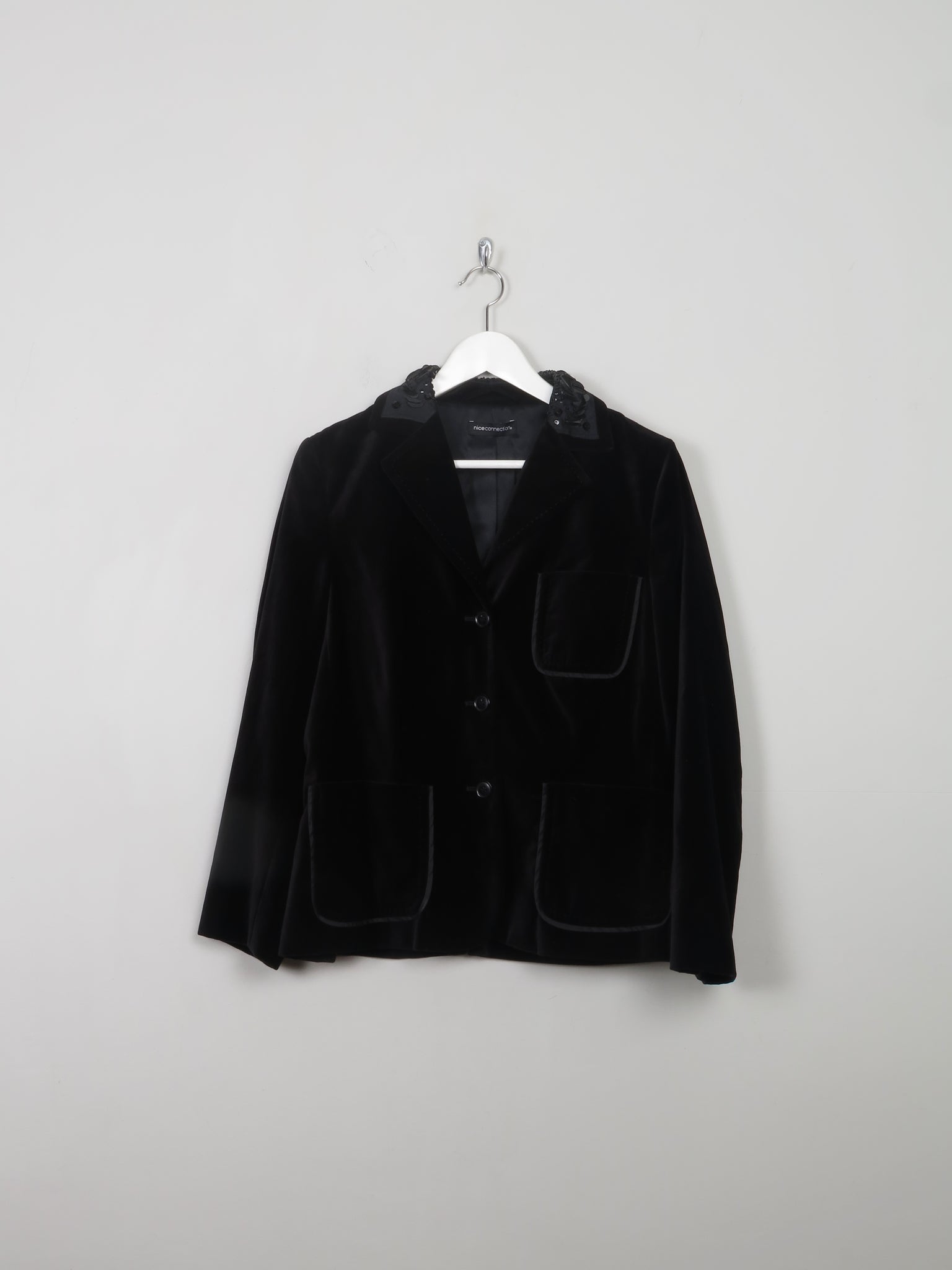 Women's Vintage Embellished  Black Velvet Jacket M