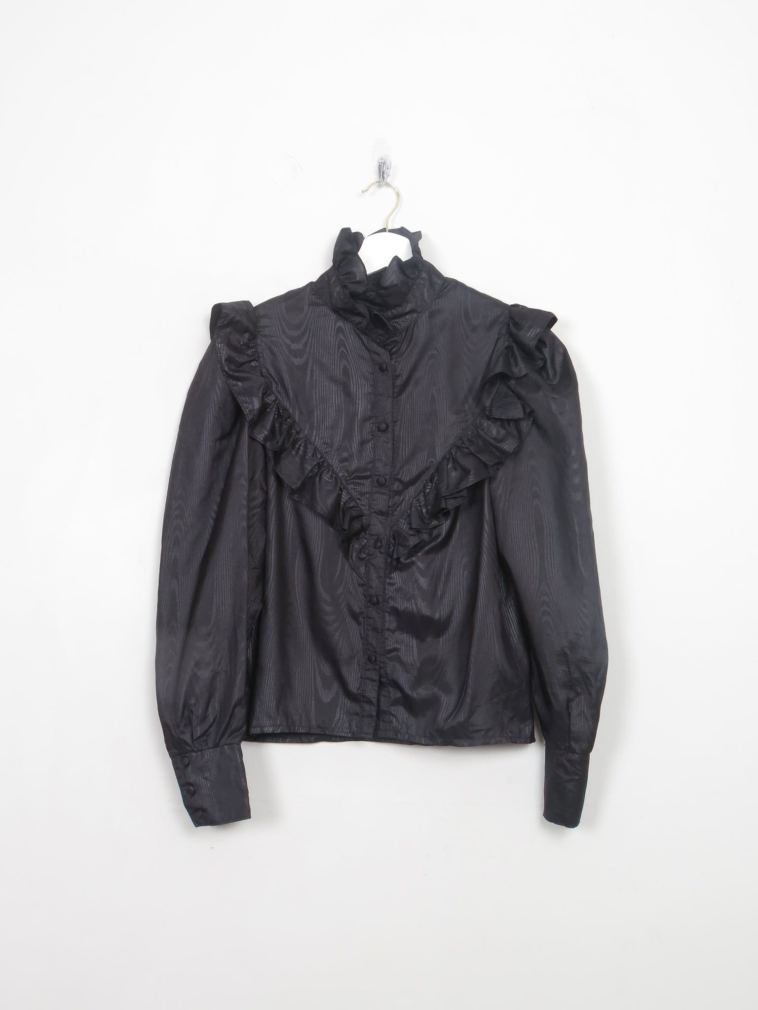 Vintage Black Frilly High Neck Blouse S
