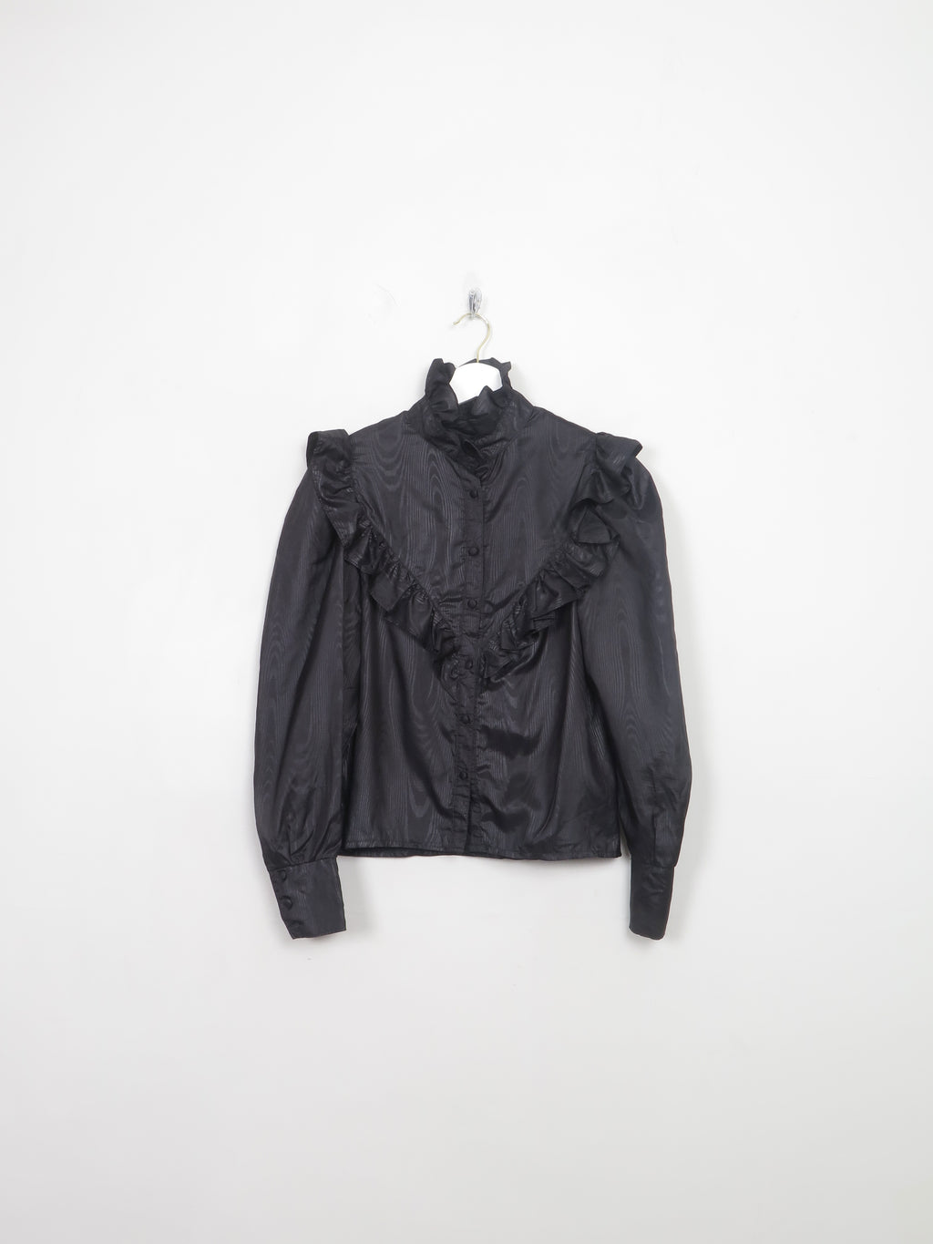 Vintage Black Frilly High Neck Blouse S