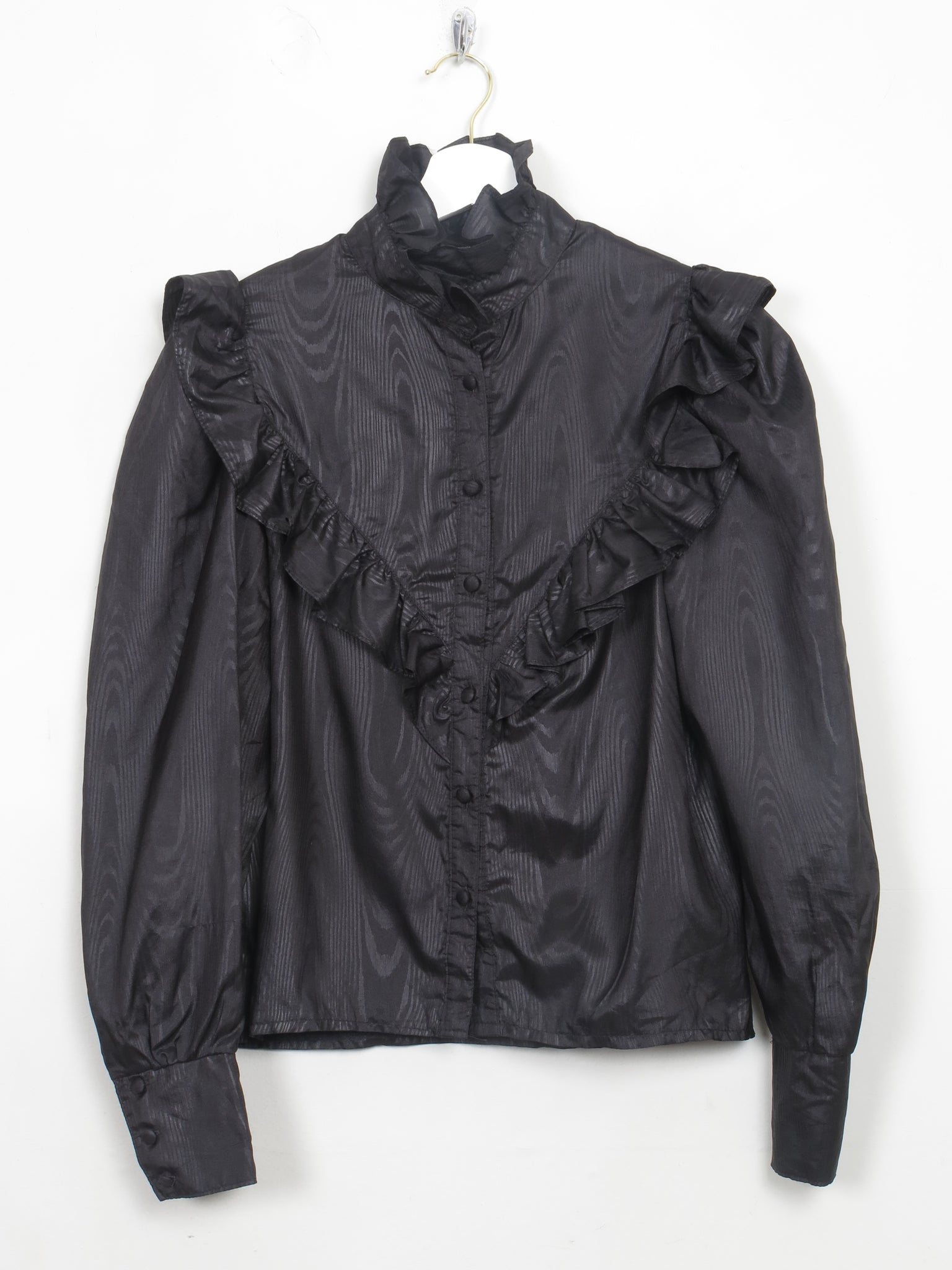 Vintage Black Frilly High Neck Blouse S