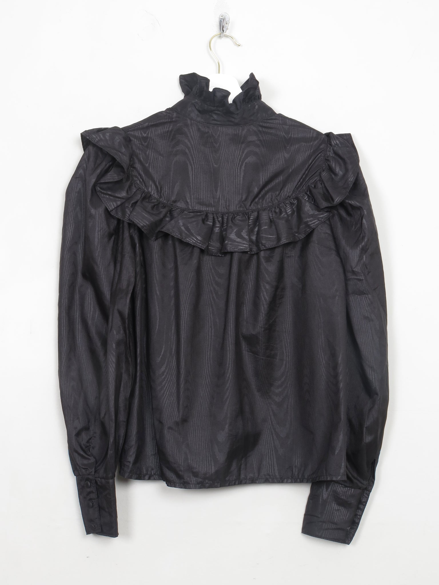 Vintage Black Frilly High Neck Blouse S