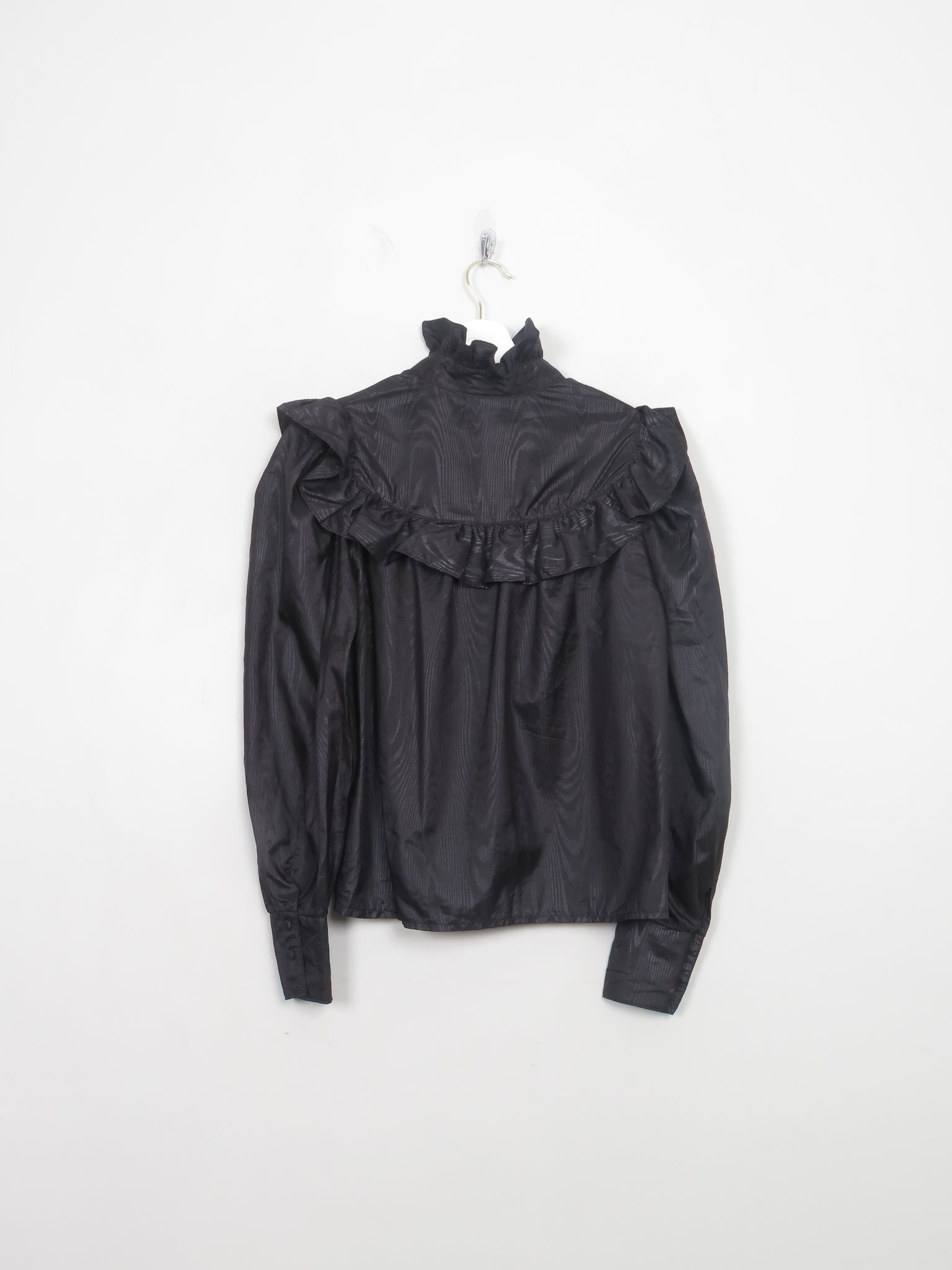 Vintage Black Frilly High Neck Blouse S