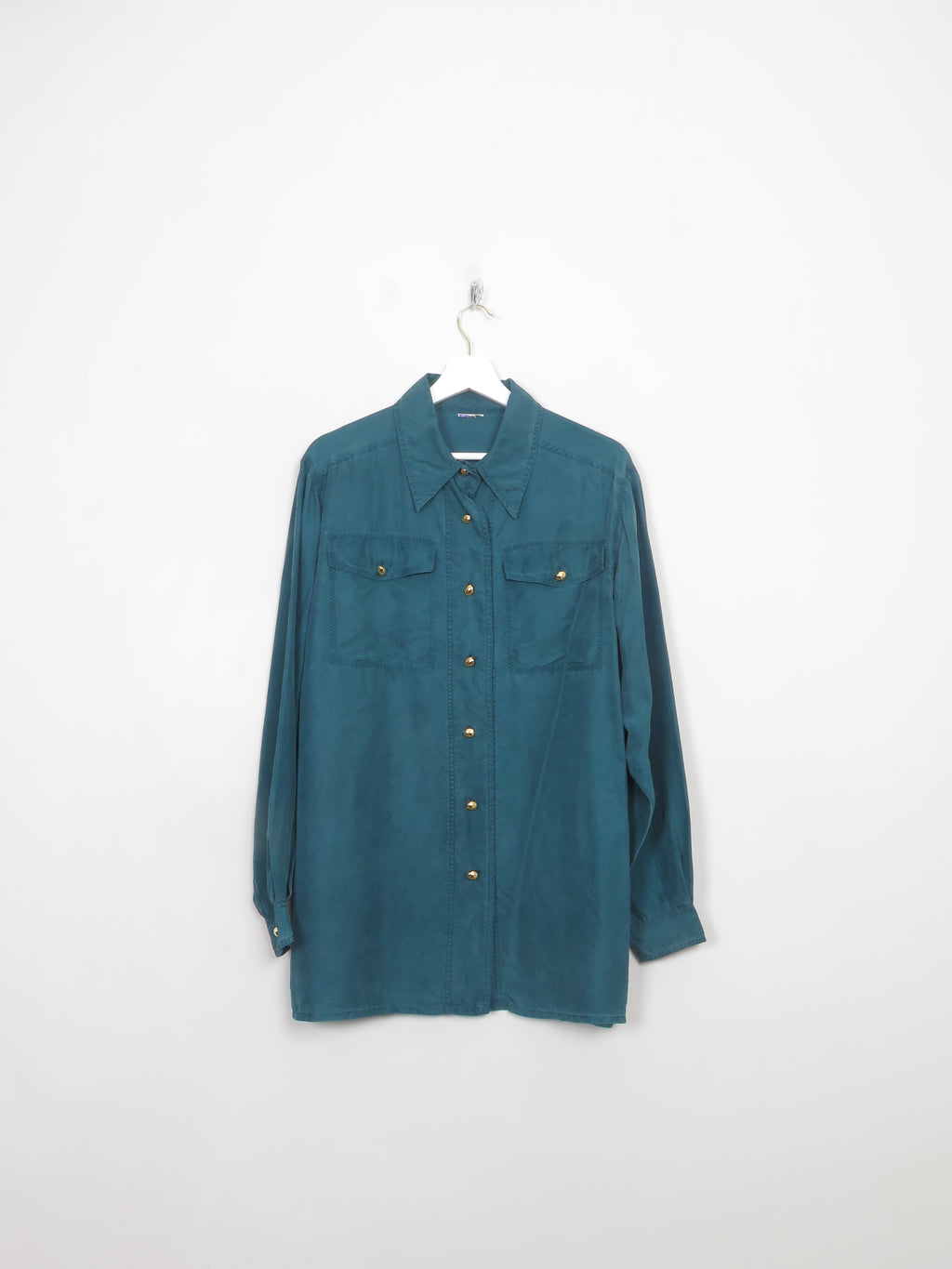 Vintagre Green Lurex Long Blouse Top M