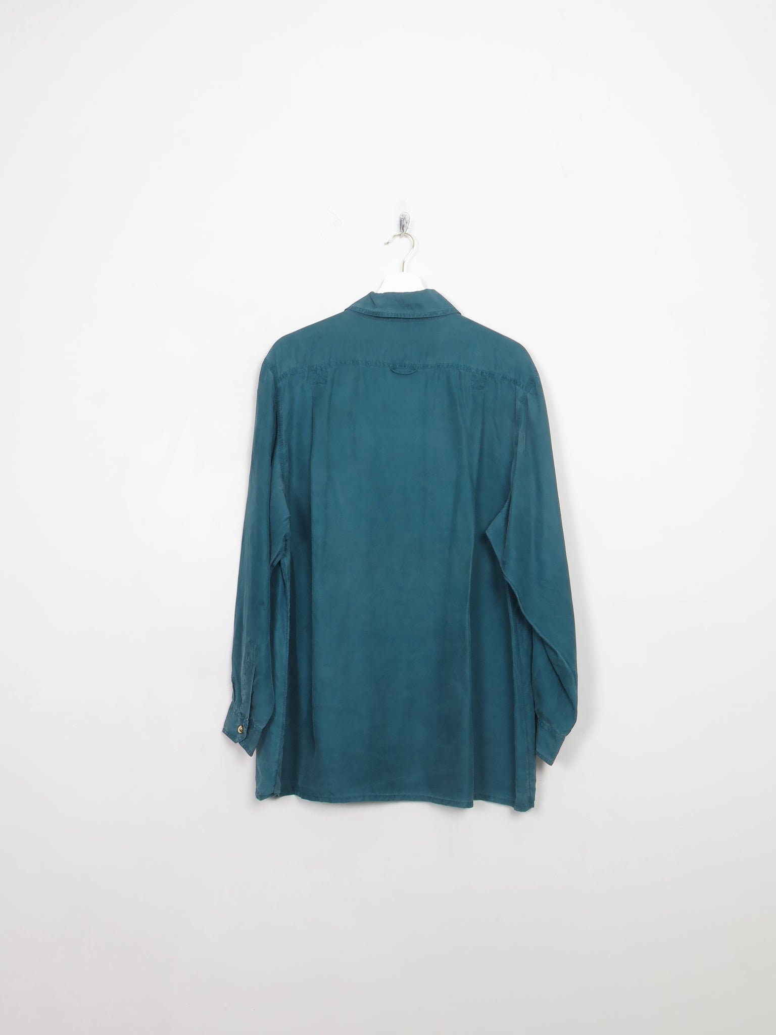 Vintage Green Silk Blouse With Collar M/L