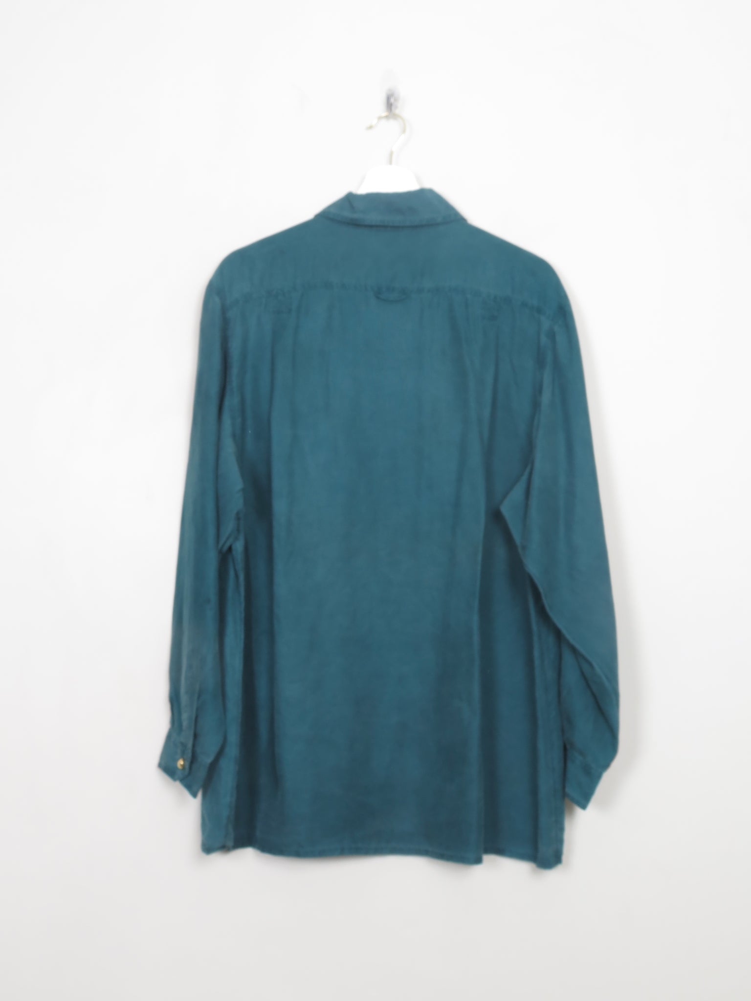 Vintage Green Silk Blouse With Collar M/L