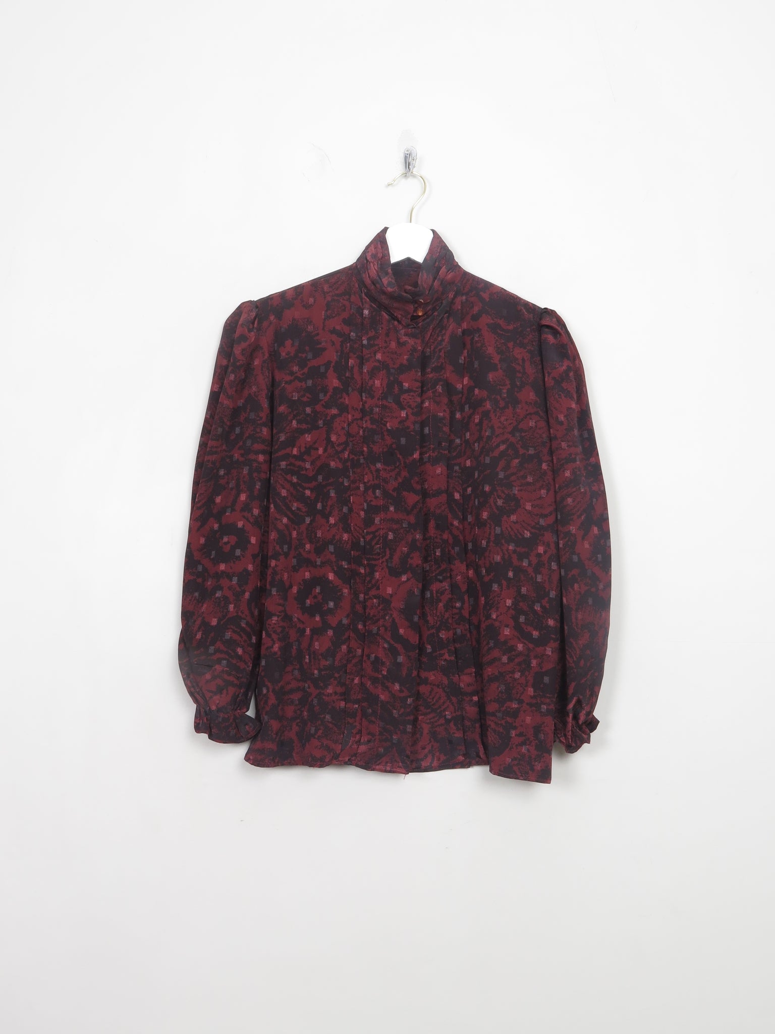 Vintage Wine & Black Printed High Neck Blouse S/M