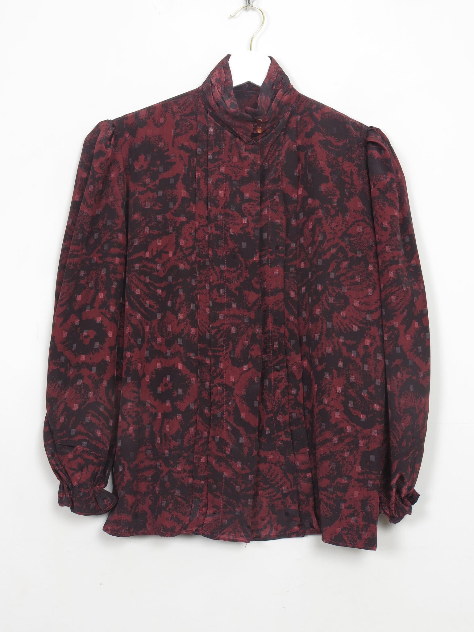 Vintage Wine & Black Printed High Neck Blouse S/M