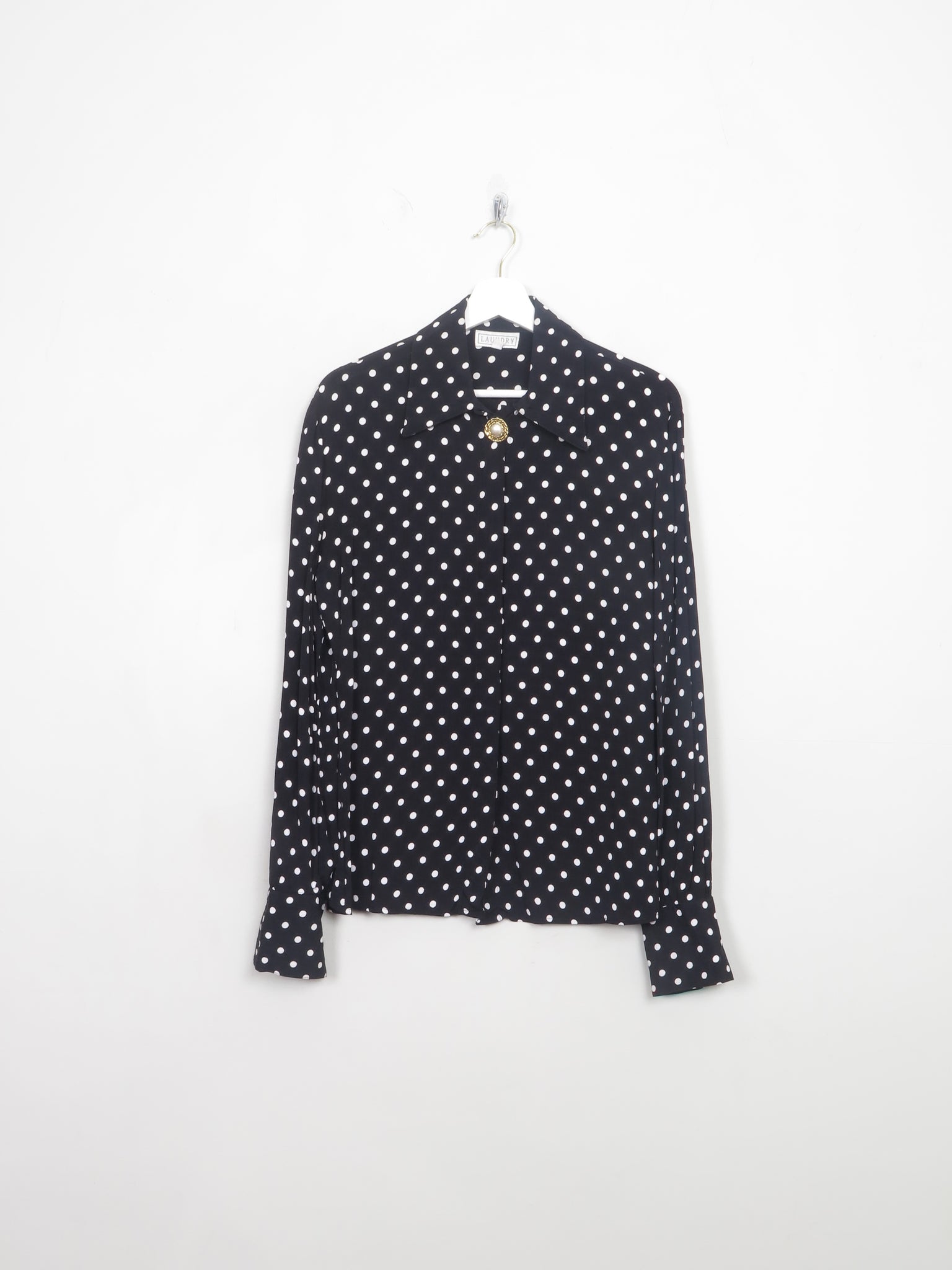 Vintage Black Polka Dot Long Sleeve Blouse S/M
