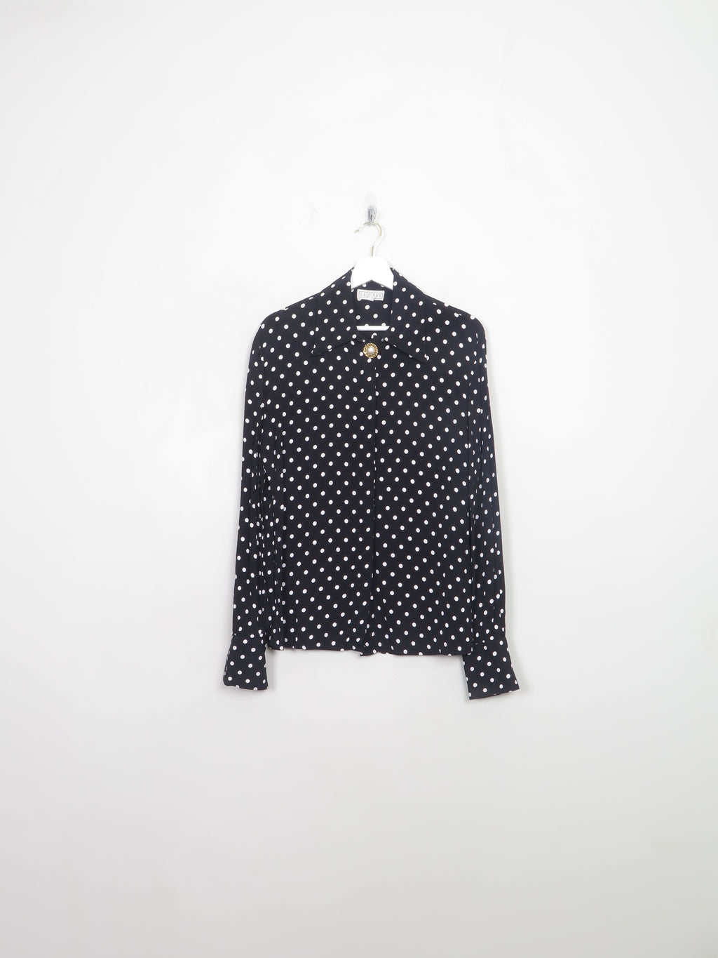 Vintage Black Polka Dot Long Sleeve Blouse S/M
