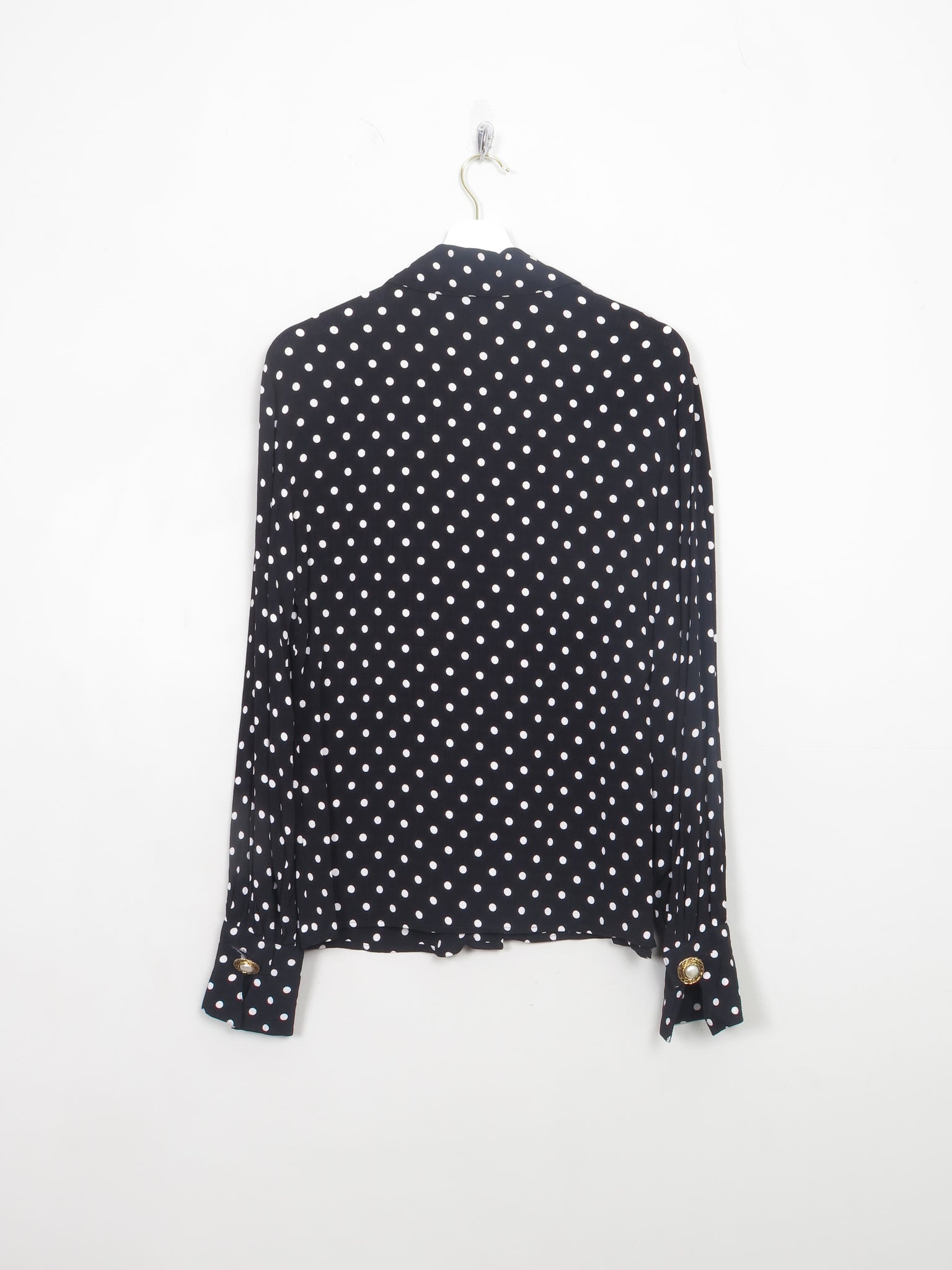 Vintage Black Polka Dot Long Sleeve Blouse S/M