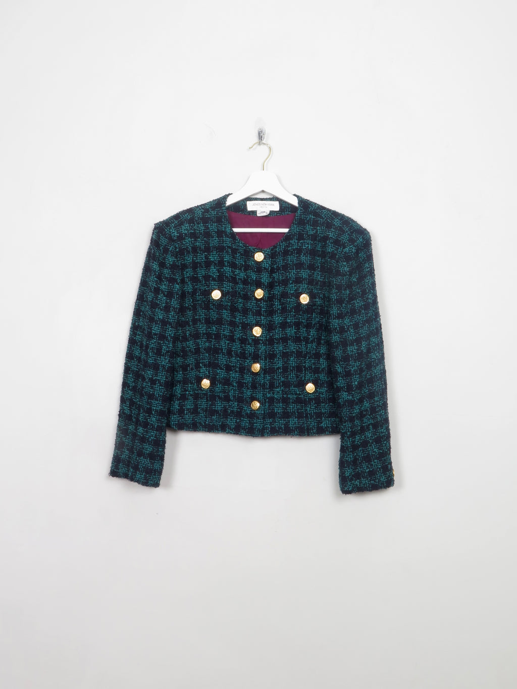 Women's Vintage Green & Navy Boucle Tweed Jones New York Jacket S/M