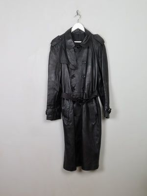 Men's Vintage Black Leather Trench Coat M/L