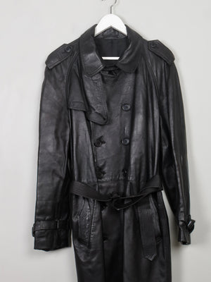 Men's Vintage Black Leather Trench Coat M/L