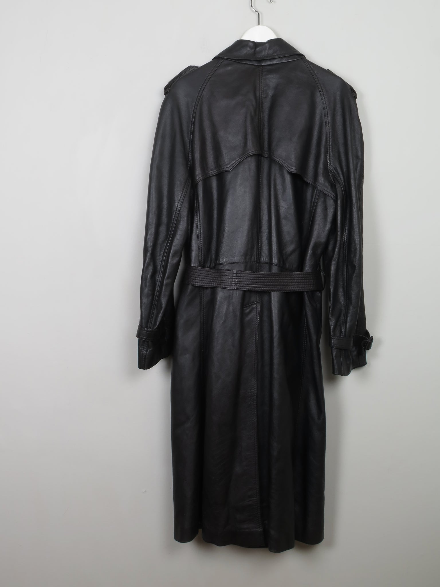 Men's Vintage Black Leather Trench Coat M/L