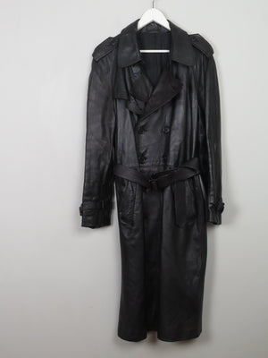 Men's Vintage Black Leather Trench Coat M/L