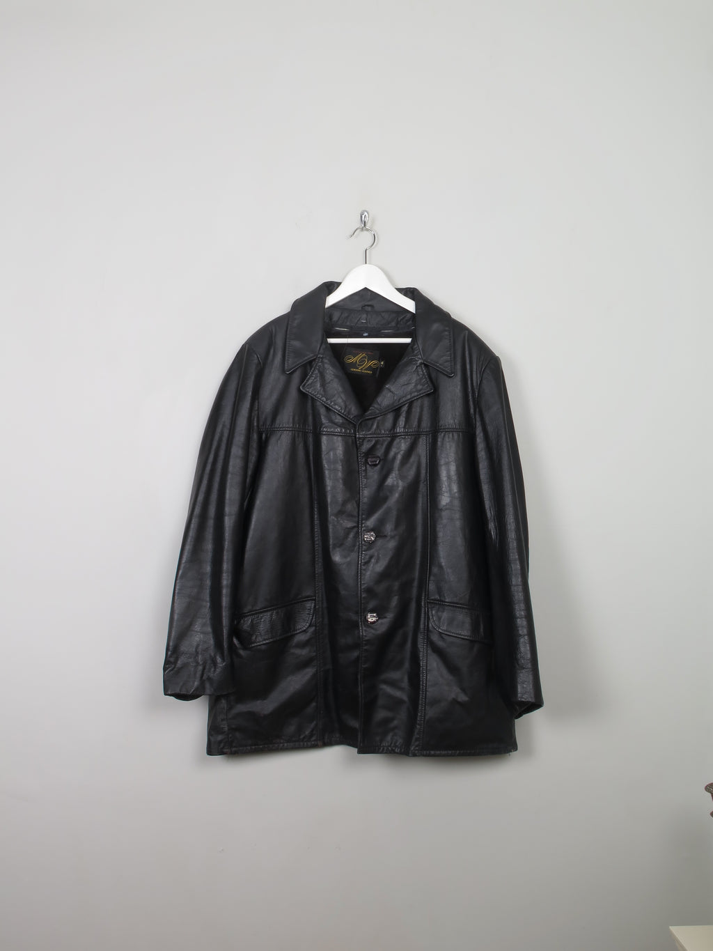 Men's Black Vintage Lined Leather Jacket XL