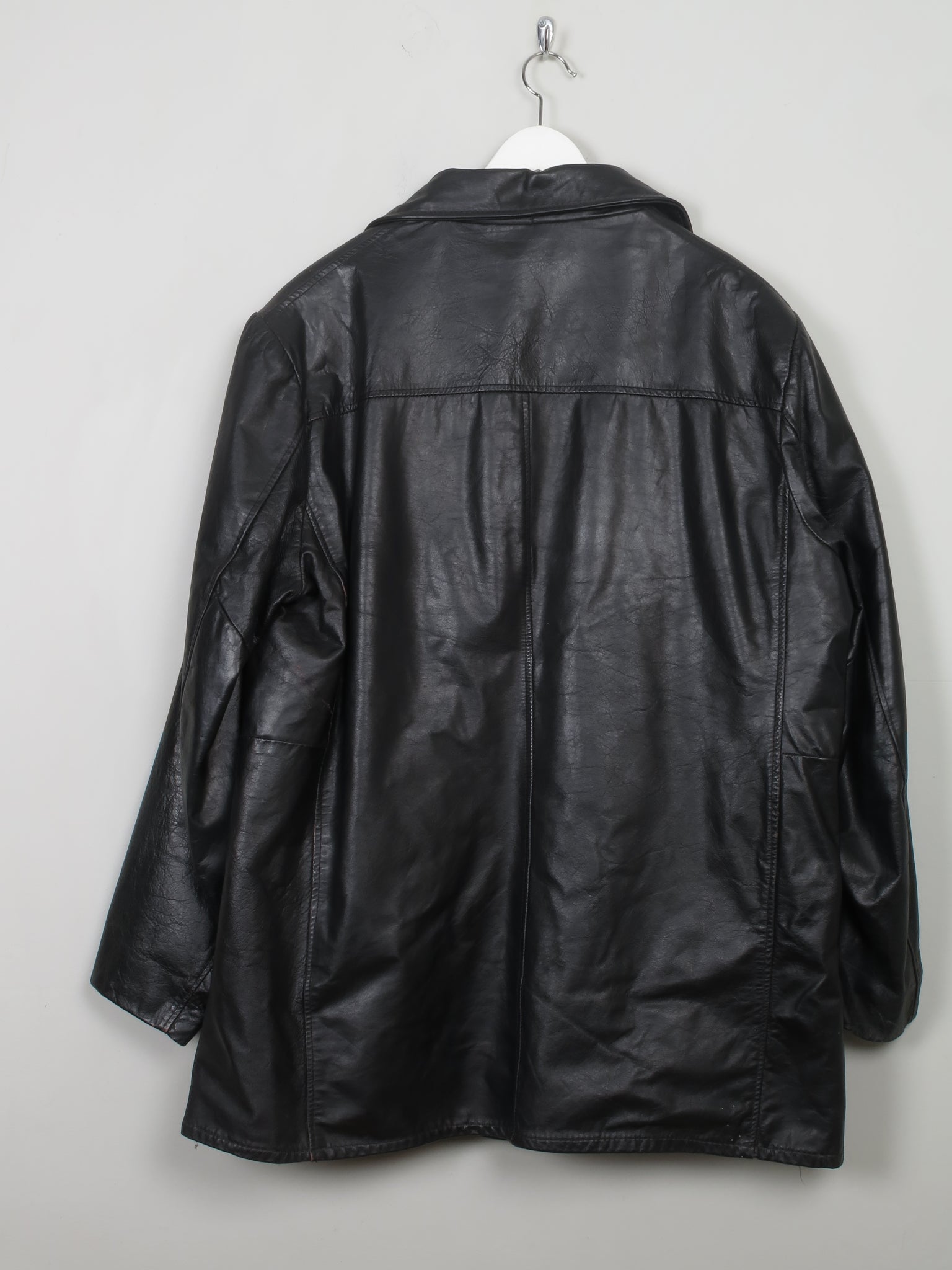 Men's Black Vintage Lined Leather Jacket XL