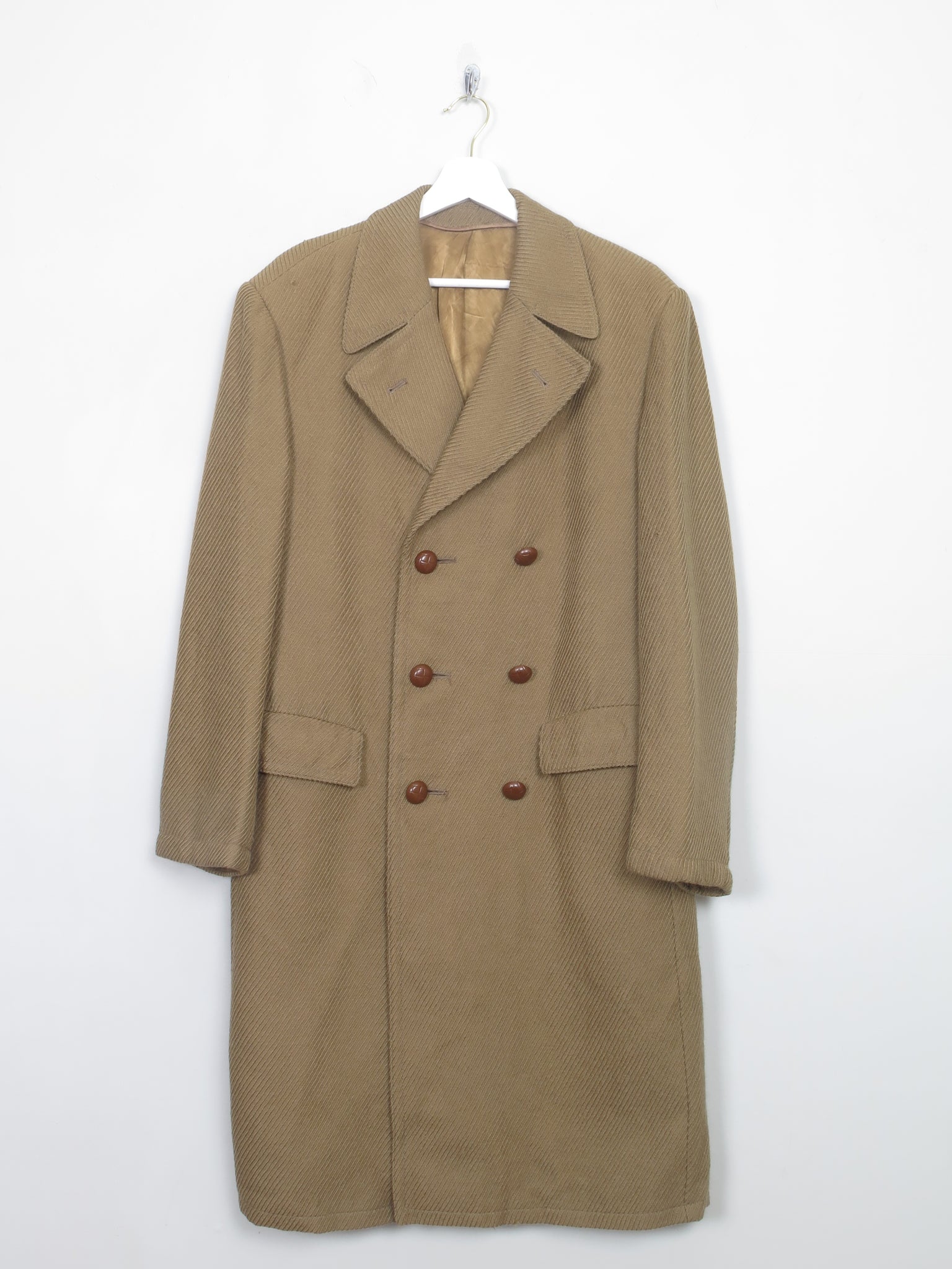Men's Vintage Wool Khaki Double Breasted Coat 42"
