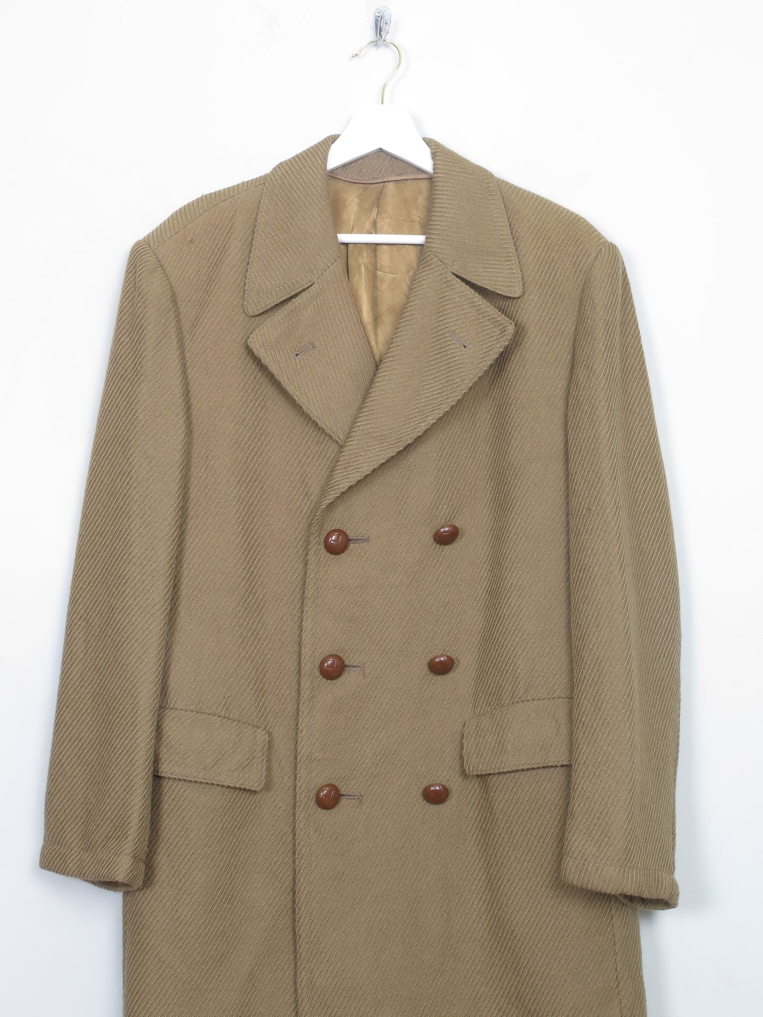 Men's Vintage Wool Khaki Double Breasted Coat 42"