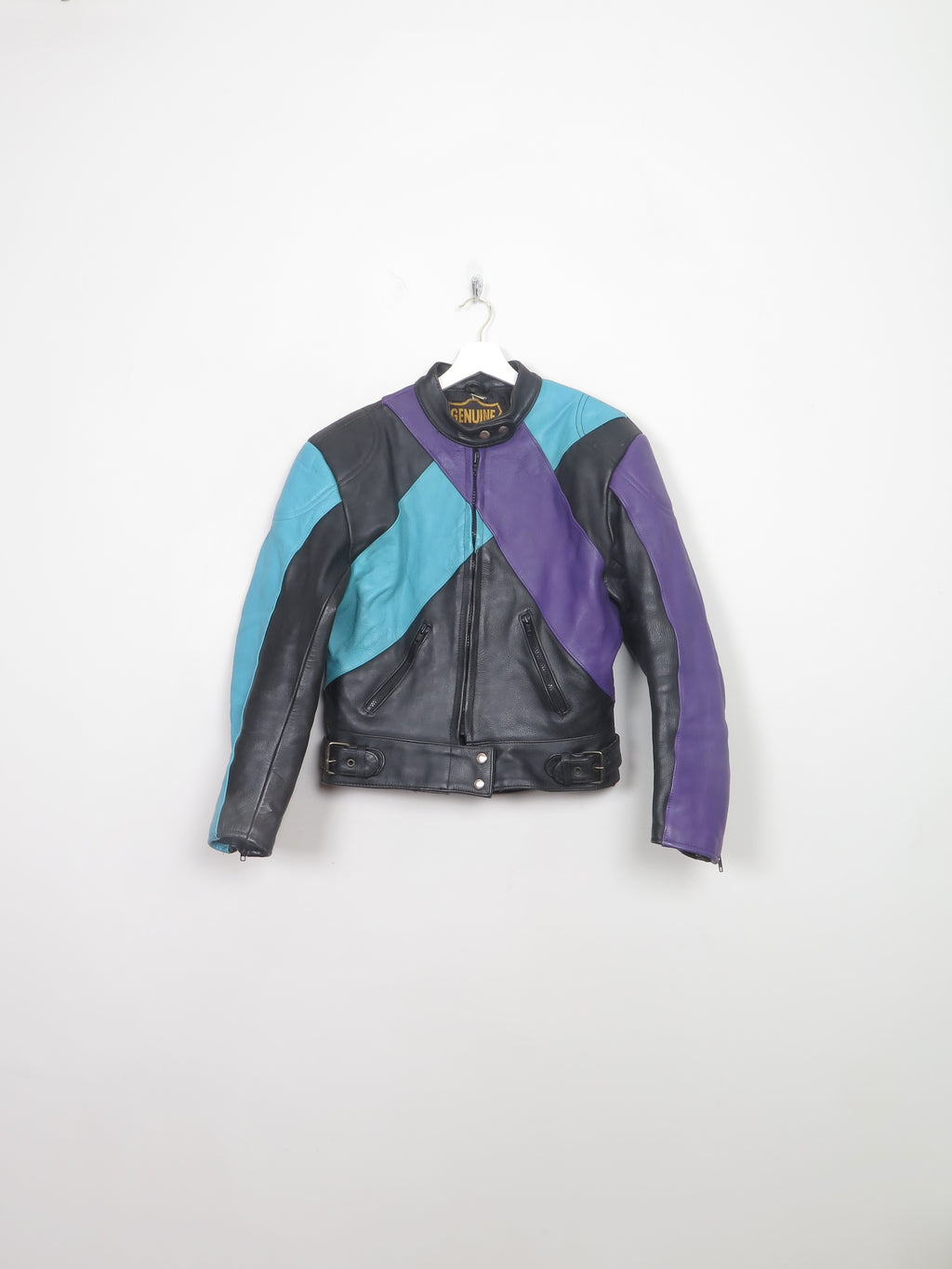 Women's Vintage Leather Genuine Colourful Biker Jacket XS/S