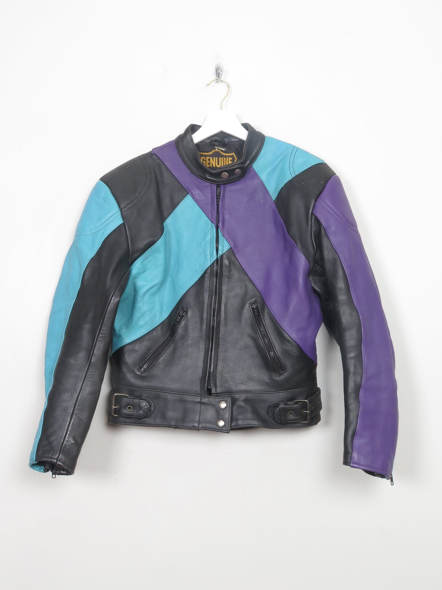 Women's Vintage Leather Genuine Colourful Biker Jacket XS/S