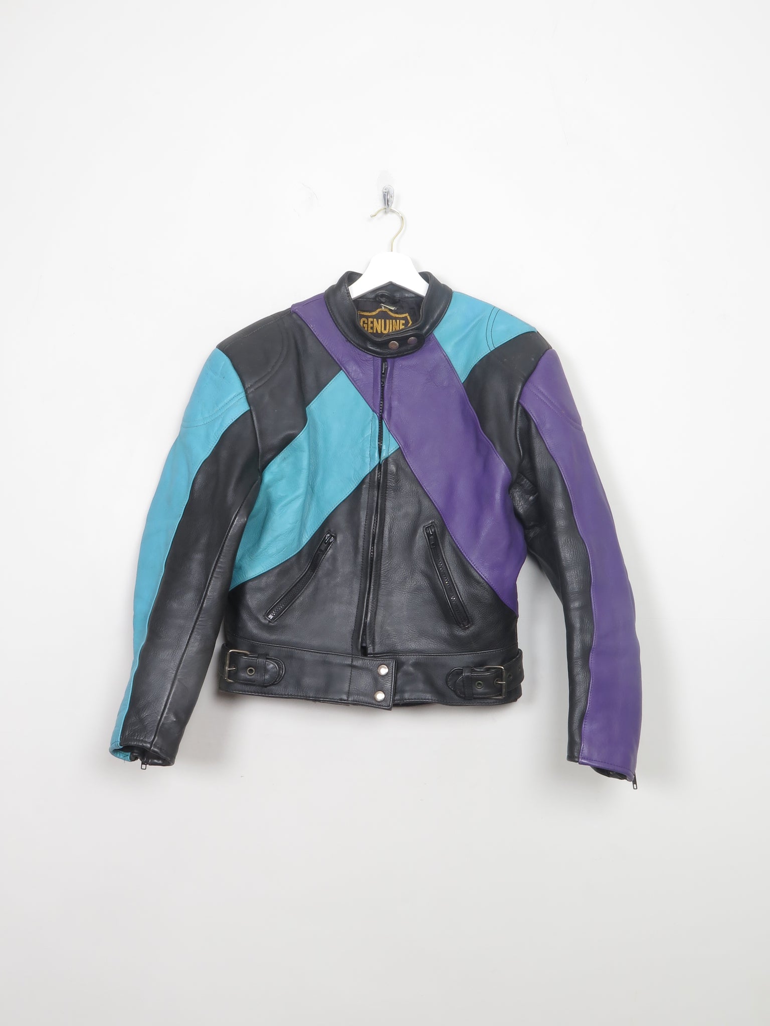 Women's Vintage Leather Genuine Colourful Biker Jacket XS/S