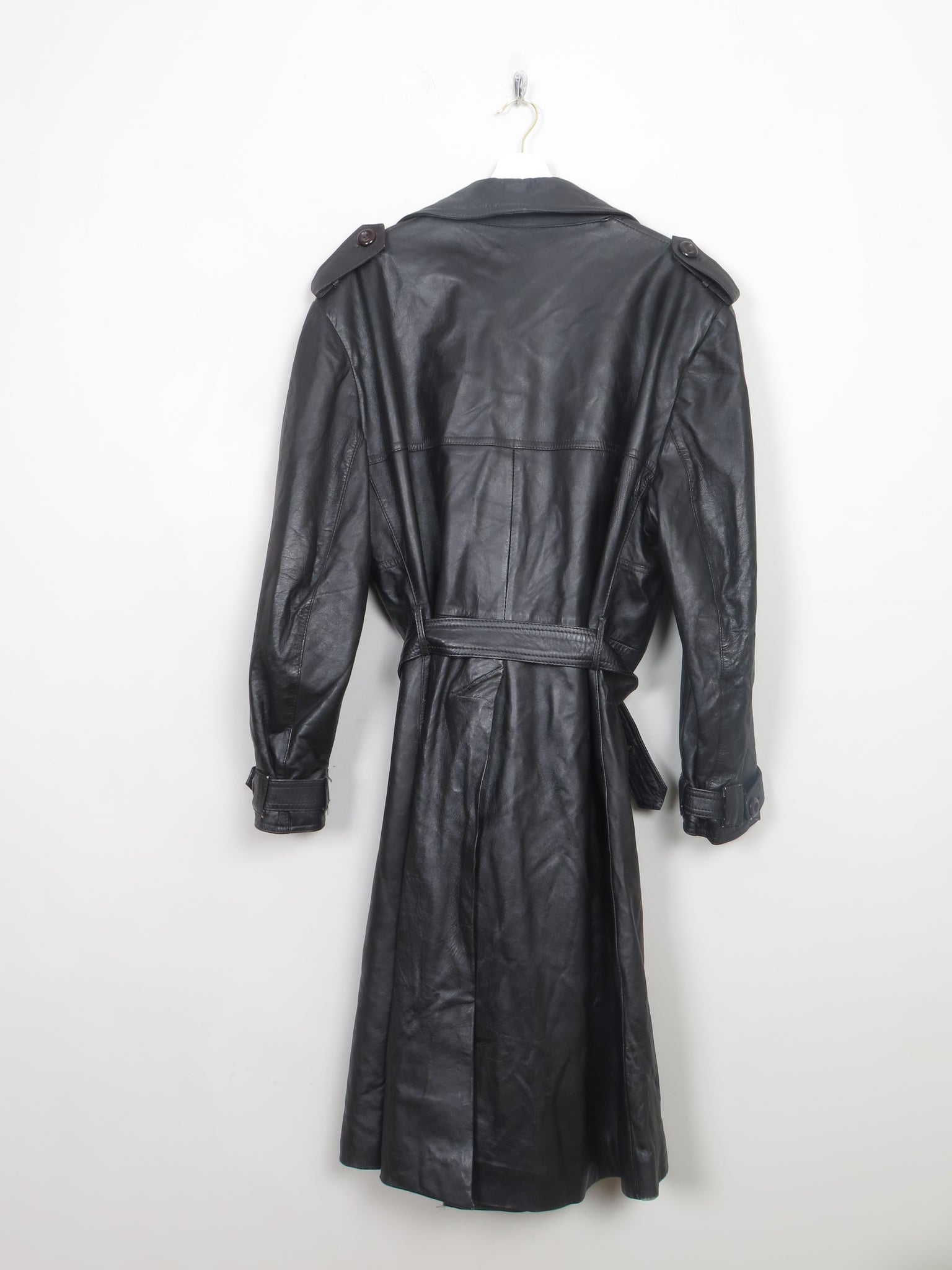 Men's Vintage Black Leather Trench Coat 46" XL