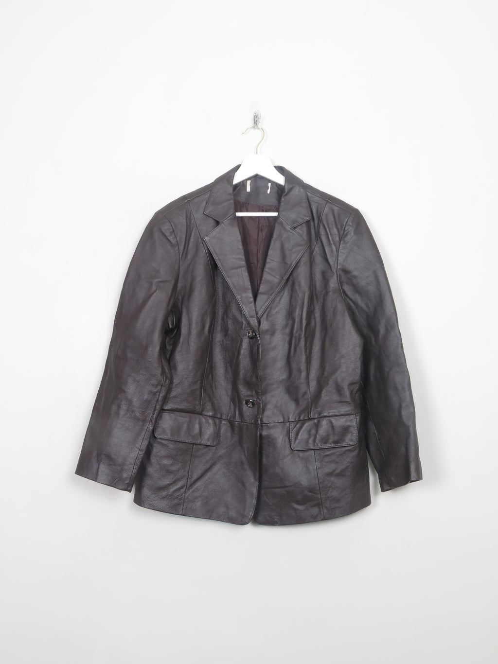 Women's Brown Leather Blazer Jacket XL