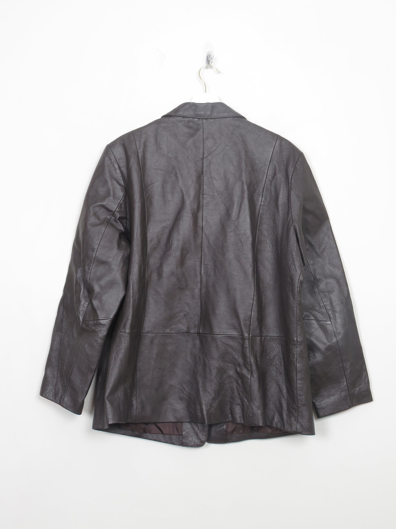 Women's Brown Leather Blazer Jacket XL